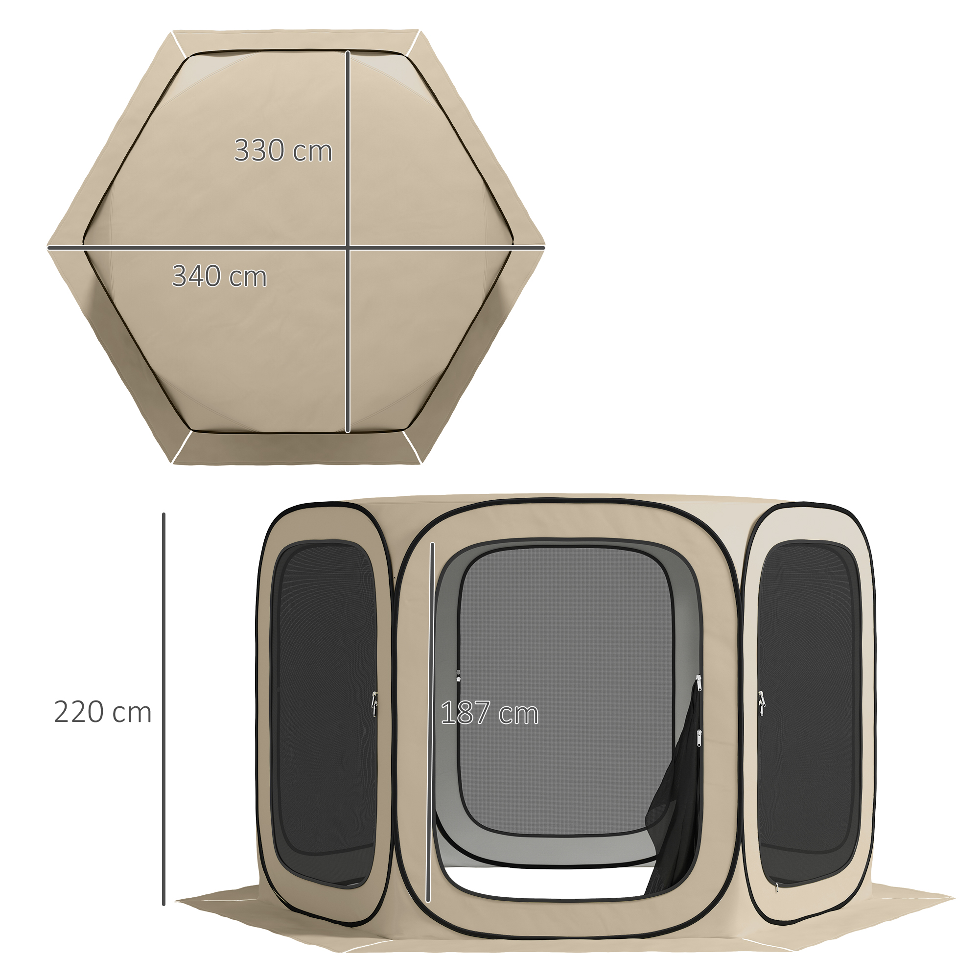 Pop-up-Campingzelt, tragbar, UPF50+ Schutz, Netz-Seiten, Stahldraht, Khaki