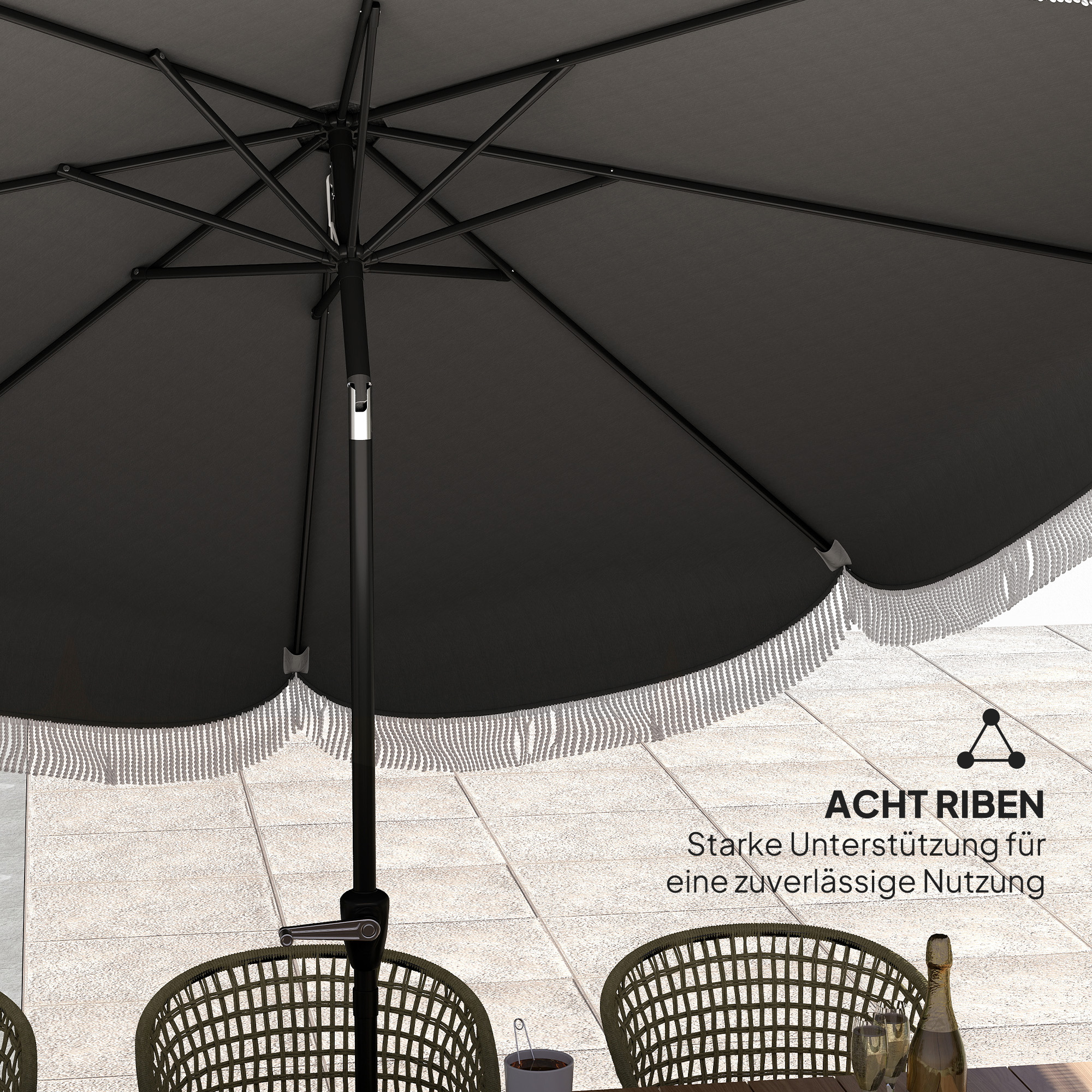 Sonnenschirm Ø269 cm, UV Schutz Sonnenschirm achteckig Balkonschirm Sonnenschutz für Garten, Dunkelgrau