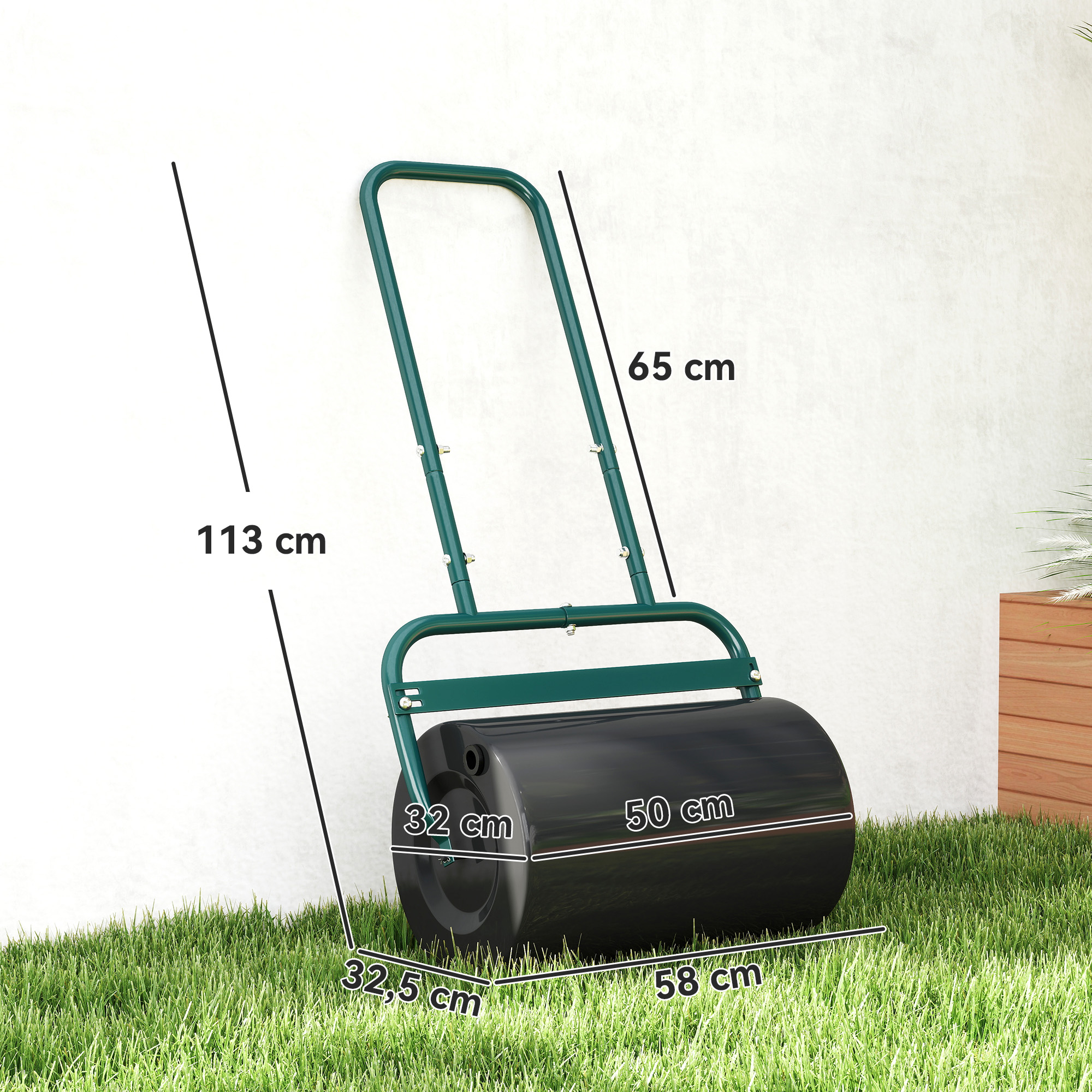 Handliche Rasenwalze, Praktische Rasenrolle, Graswalze, Gartenwalze, flexibel, Stahl, 58L x 32,5B x 113H cm, Dunkelgrün