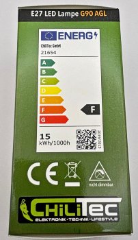 LED Glühlampe E27 "G90 AGL" warmweiß / 3000k, 1569lm, 230V/15W, 160°
