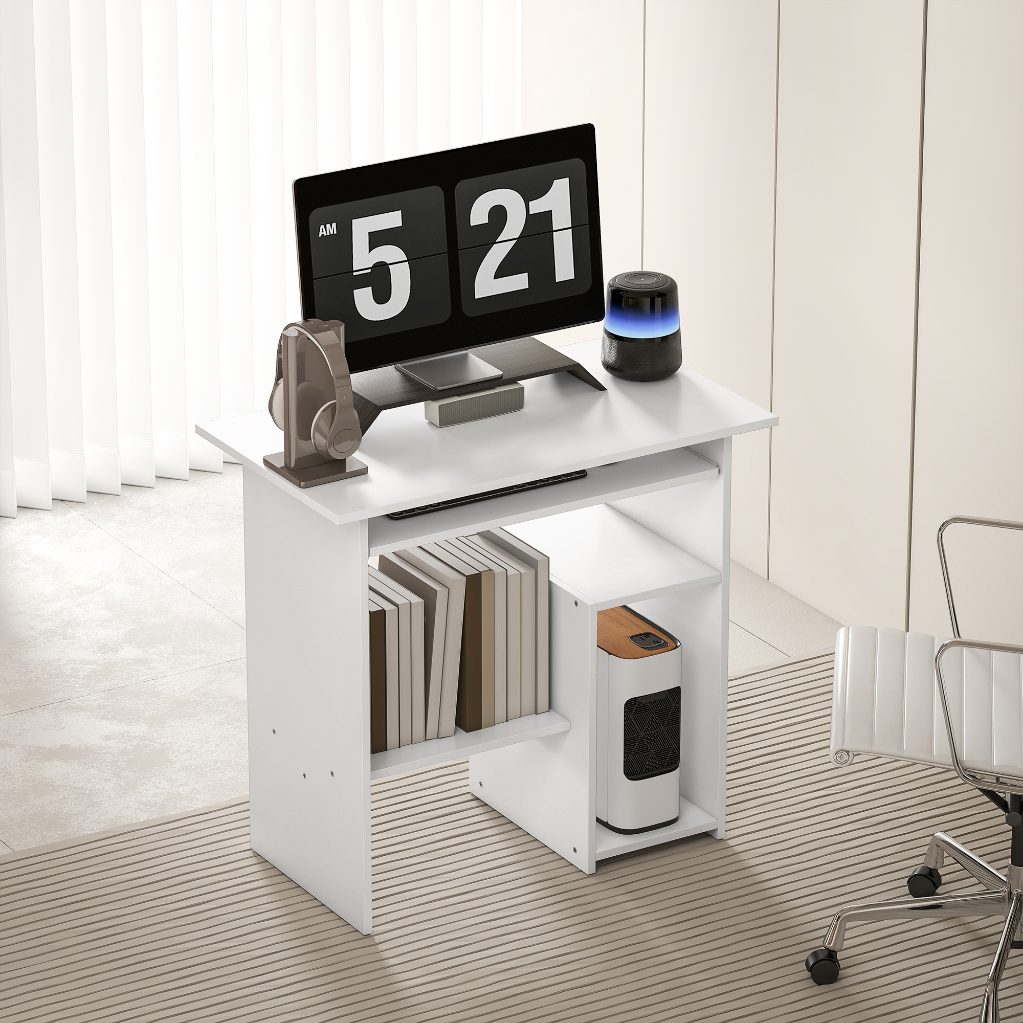 Computertisch, Schreibtisch, Spanplatte, Metall, 80 x 45 x 75 cm, Weiß