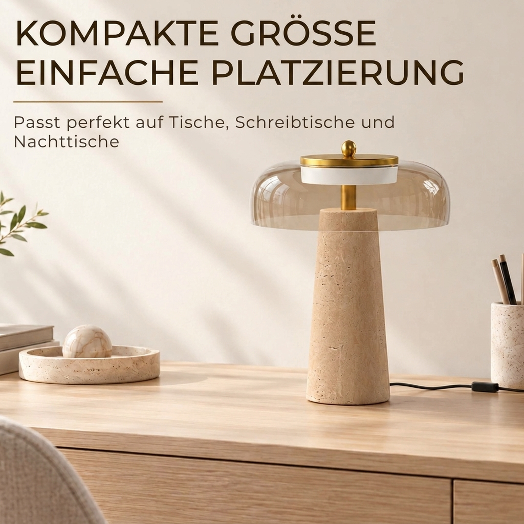 Tischlampe Vintage LED Schlafzimmer Nachttischlampe Glasschirm Bernsteinfarben