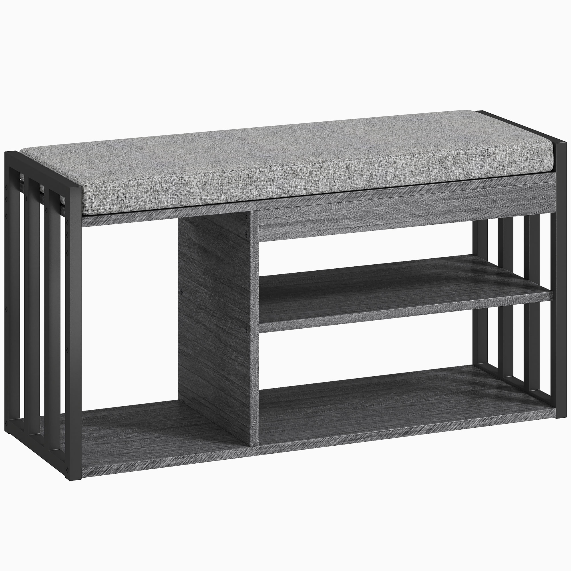 Schuhregal mit Sitzbank, Flurregal für Schuhe, Schuhschrank mit 3-stufigem Design, für Flur, Eingangsbereich, Wohnzimmer, Schlafzimmer, Grau
