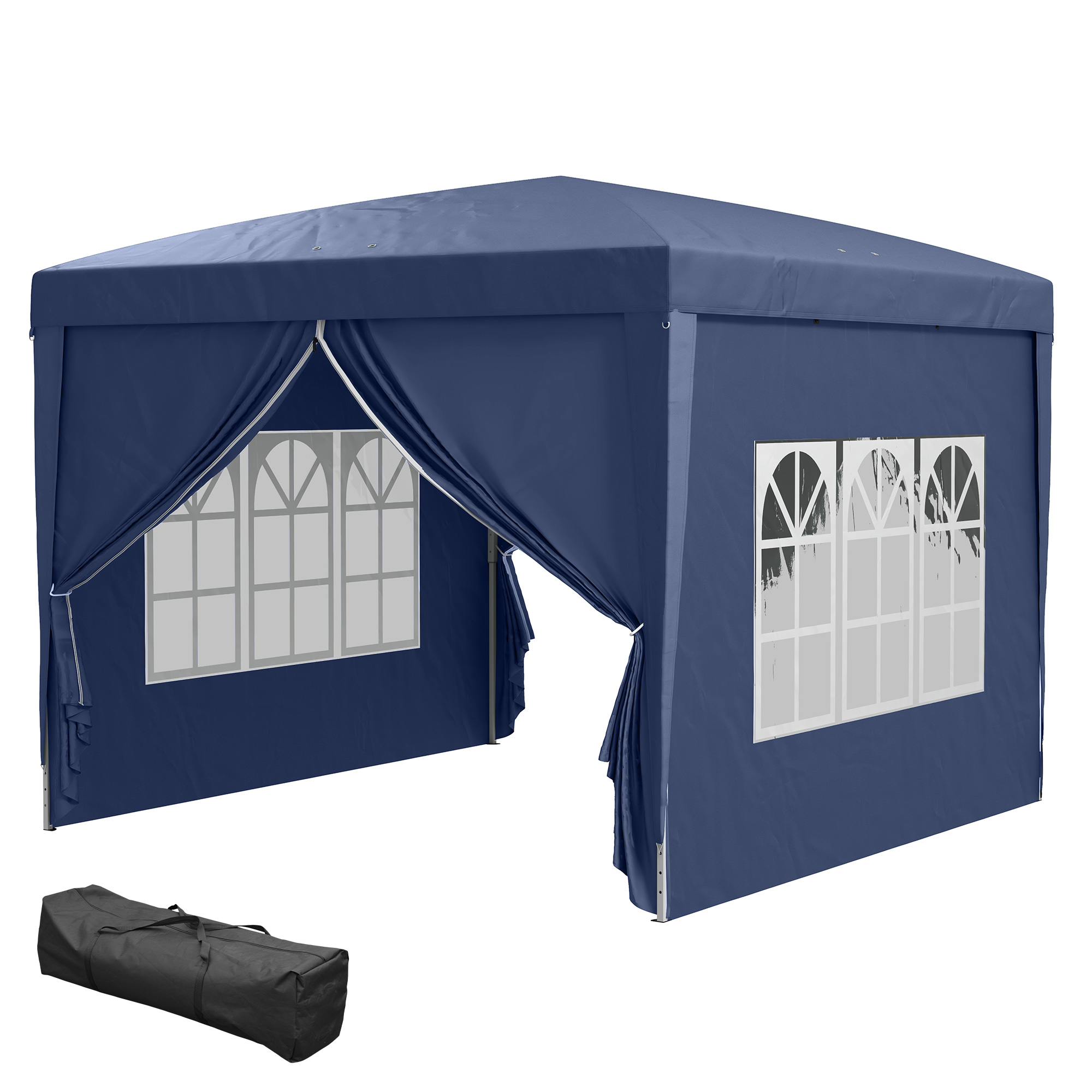 3 x 3 m Pavillon mit 4 Seitenwänden, Fenster, Festzelt mit UV-Schutz, Gartenzelt inkl. Tragetasche, Stahl, Blau