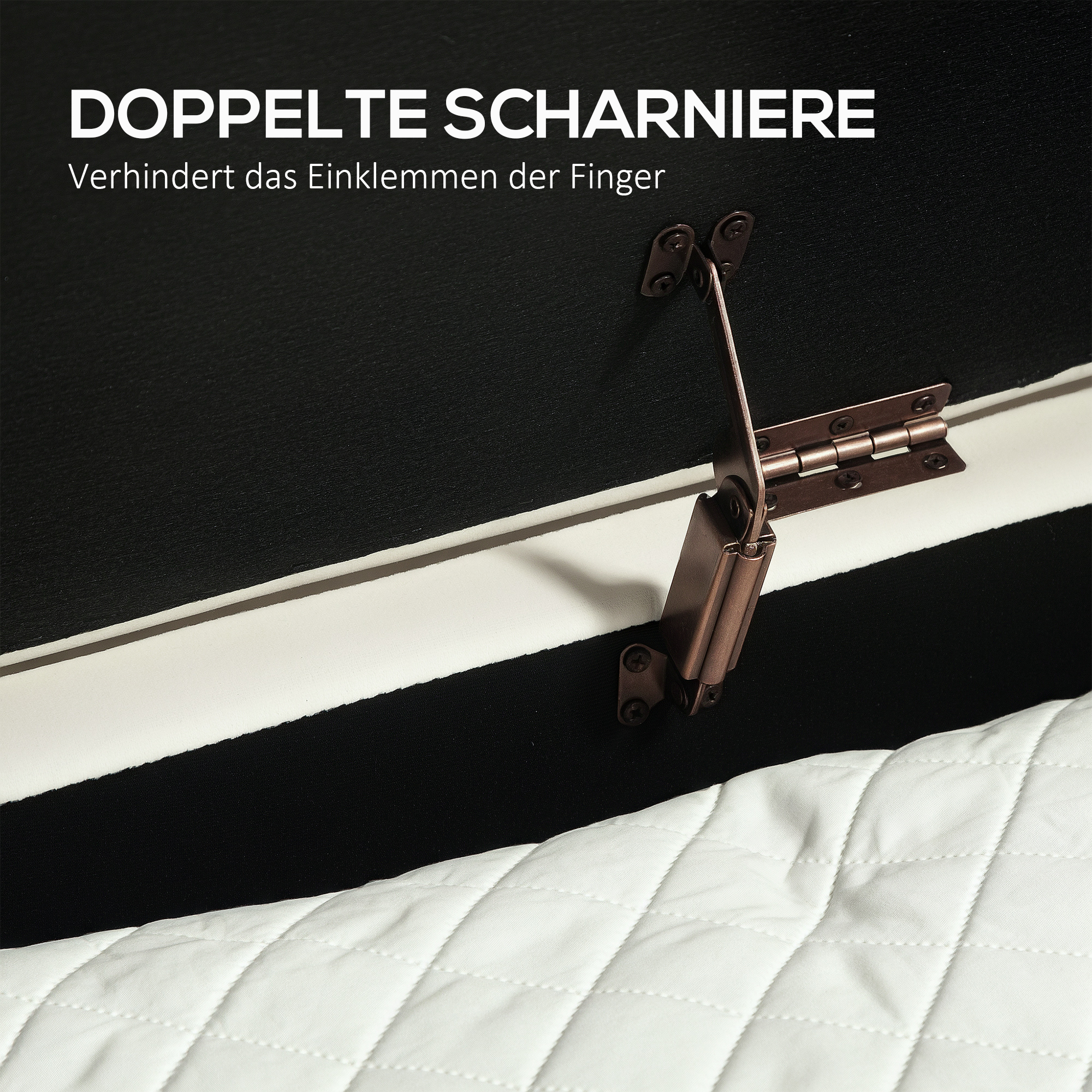 Sitzbank mit Klappdeckel und Stauraum, Stoffbezug, Metall, Cremeweiß+Golden