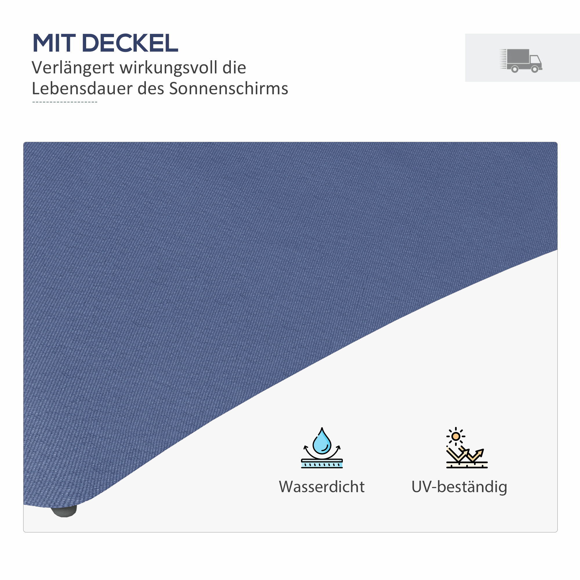 Gartenschirm, Ampelschirm, LEDs, Solarmodul, wetterfest, inkl, Schutzhülle, Ø290 x 260 cm, Dunkelblau