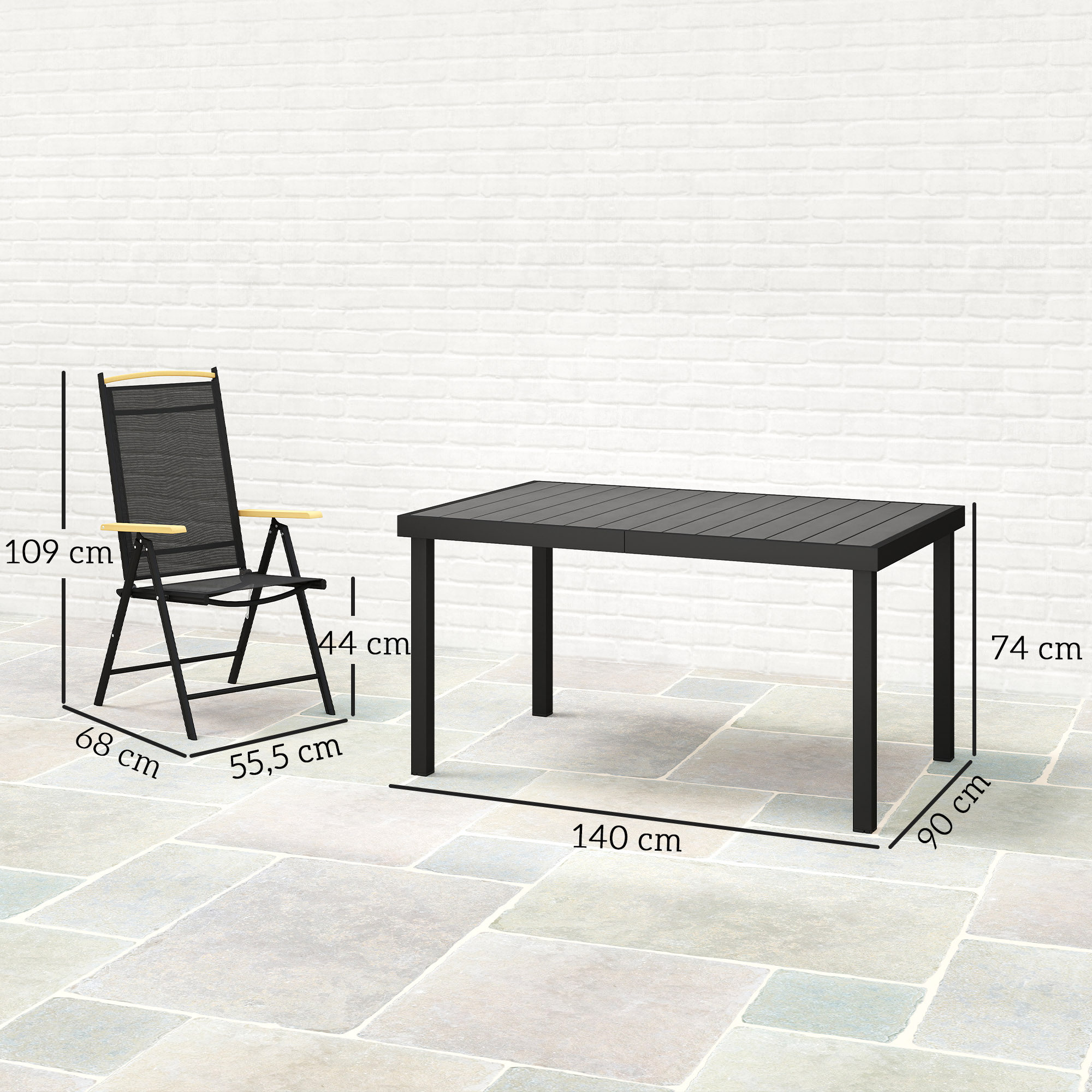 Sitzgruppe klappbar für 6 Personen 1 Tisch+6 Stühle Gartenmöbel Set Sitzgarnitur Aluminium Mesh Schwarz