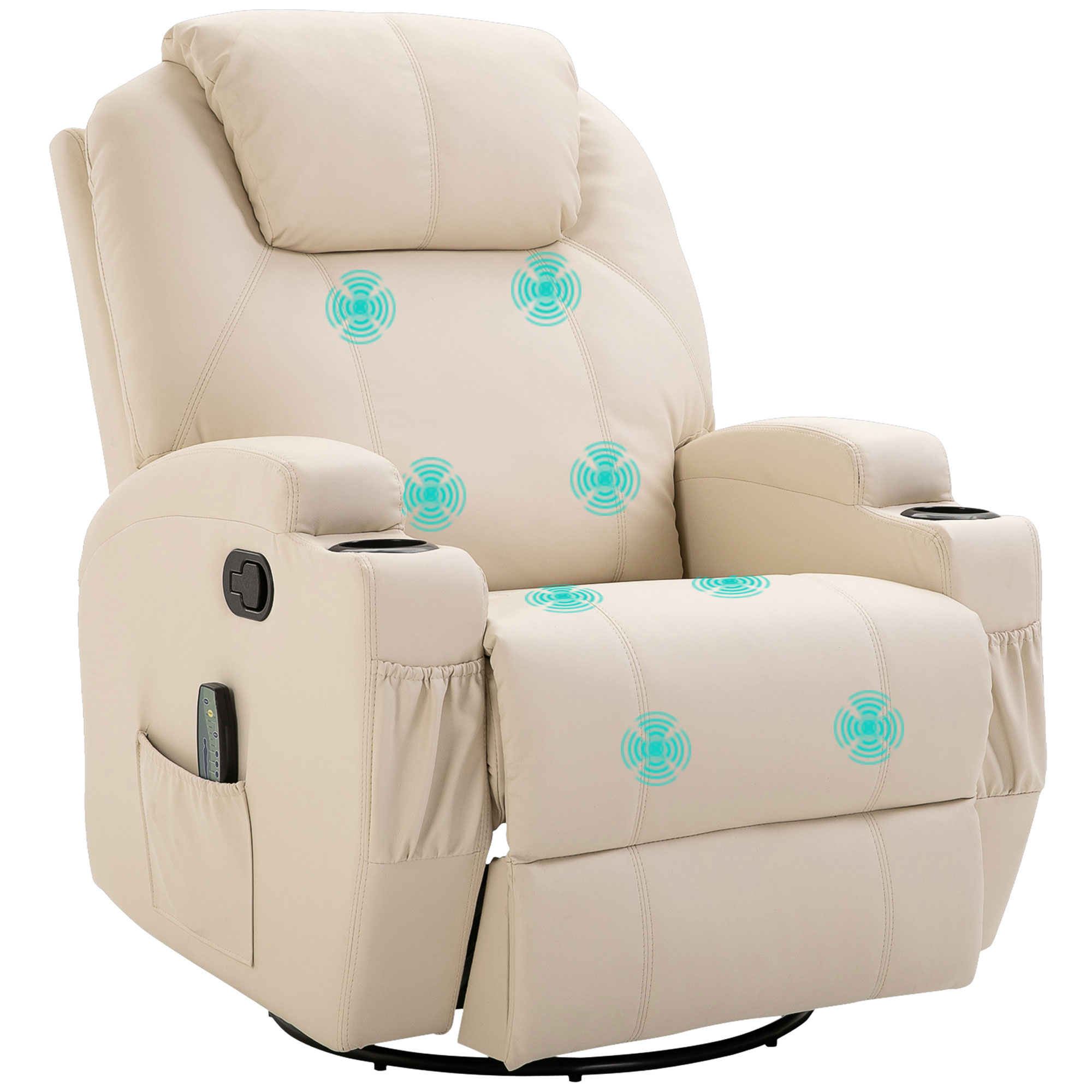 Massagesessel Elektrisch Relaxsessel Fernsehsessel Massagefunktion 5 Massage-Modi Liegefunktion Kunstleder Holz Metall Schaumstoff Cremeweiß 84 x 92 x 109 cm