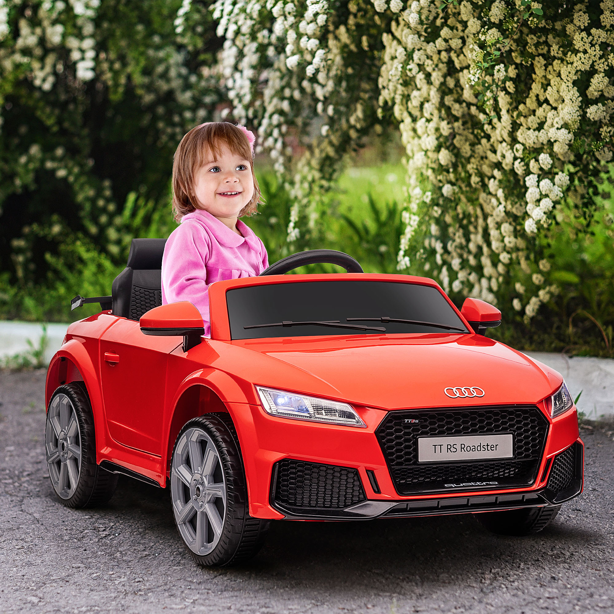 Kinderfahrzeug Audi 12V mit 2,4G Fernbedienung, Musik, Hupe, Elektrofahrzeug mit LED-Leuchte, USB/MP3-Anschluss, Rückwärtsfunktion, für Kinder 3-5 Jahre, rot