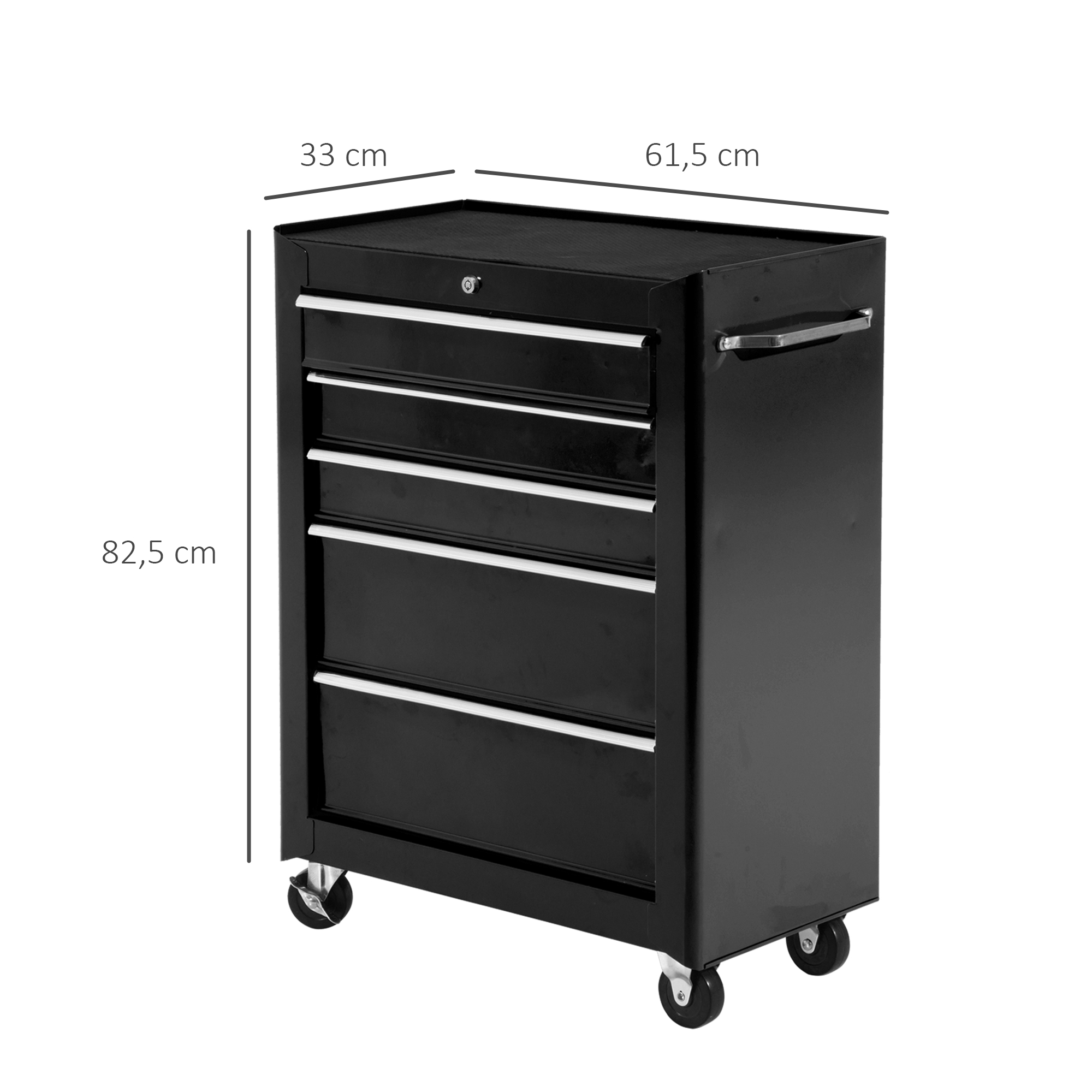 Werkzeugschrank, Werkzeugkiste, 5 Schubladen, rollbar, Stahl, Schwarz