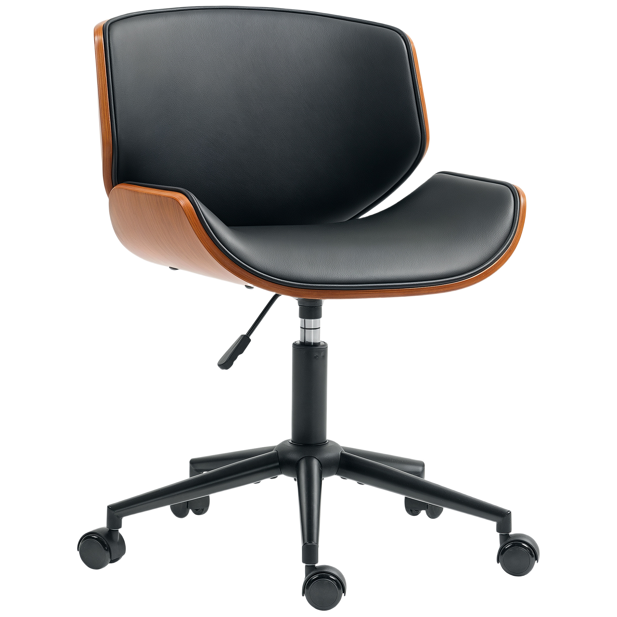 Homeoffice Stuhl aus Kunstleder höhenverstellbar Drehstuhl bis 135 kg belastbar 52 x 54 x 74-84 cm Schwarz+Walnussbraun