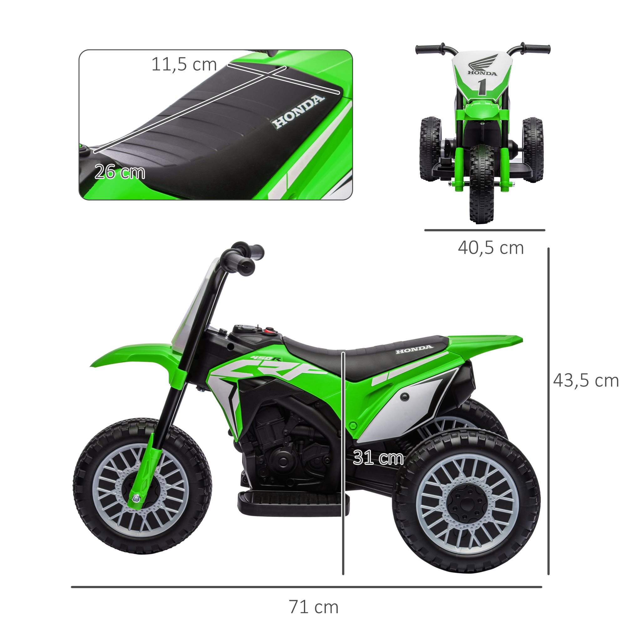 Elektro Kindermotorrad Honda, 3 km/h, Soundeffekte, für 18-36 Monate, Grün