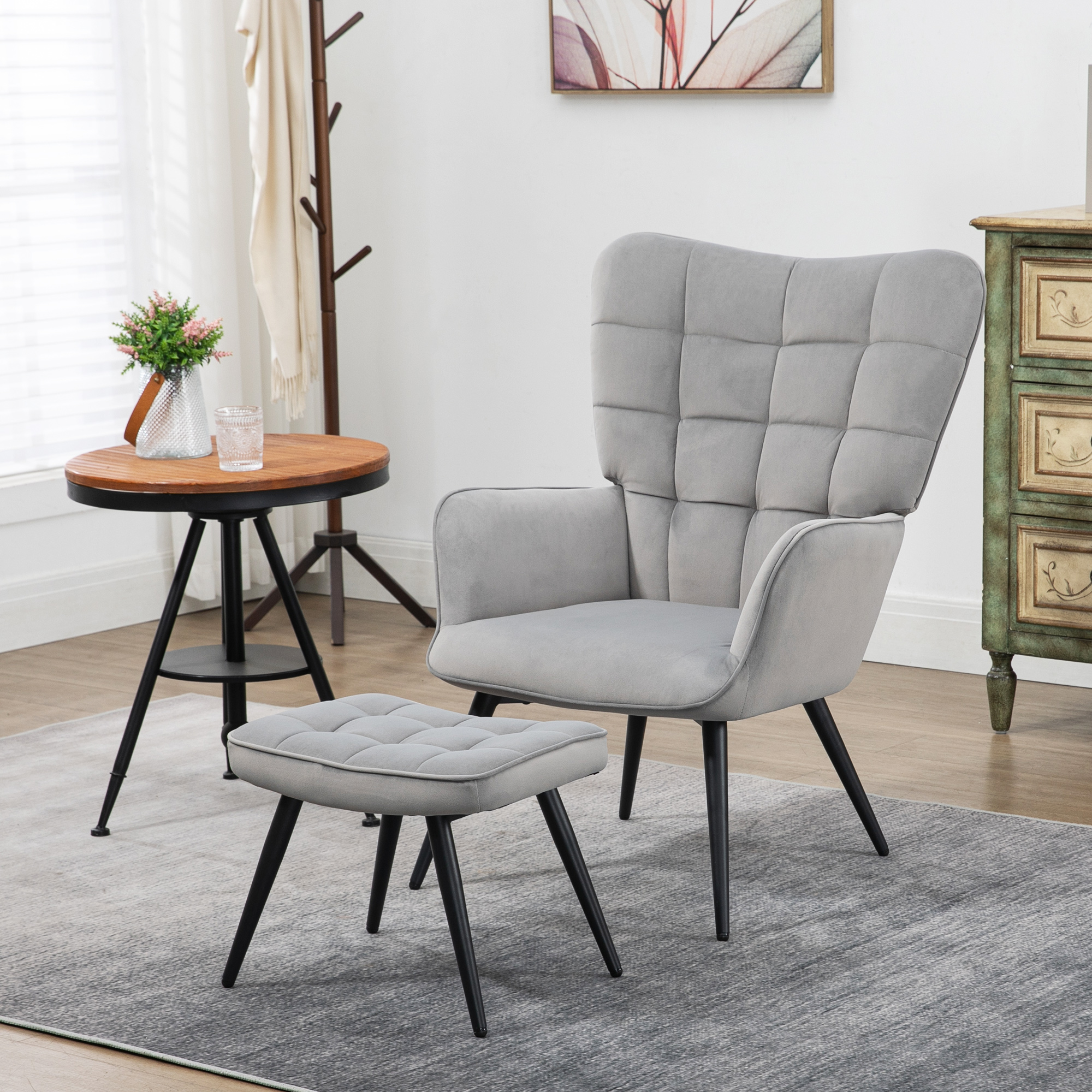 Relaxsessel mit Ottomane bis 120 kg Sessel mit Fußhocker, 2-teiliges Set, Grau