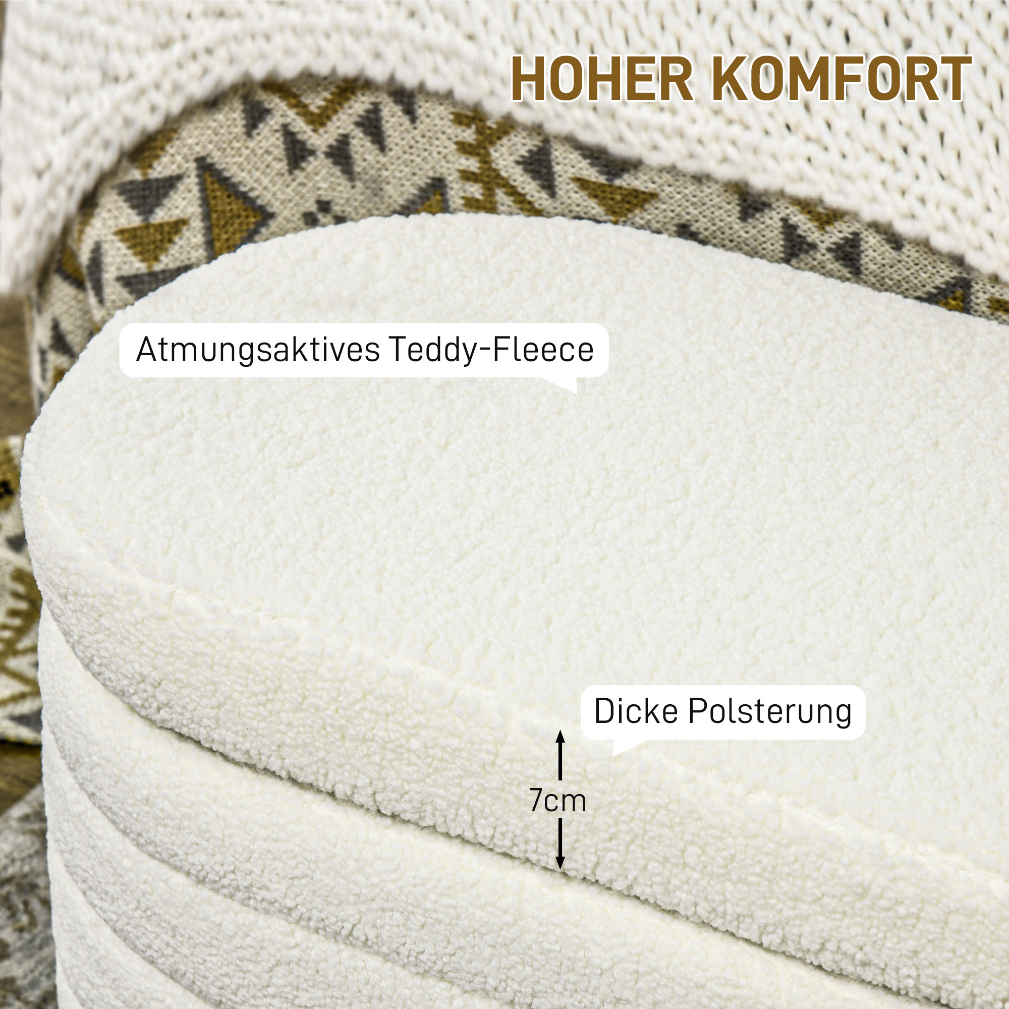 Bettbank, Stauraum, Teddy-Fleece, 116x41x40,5cm, Cremeweiß