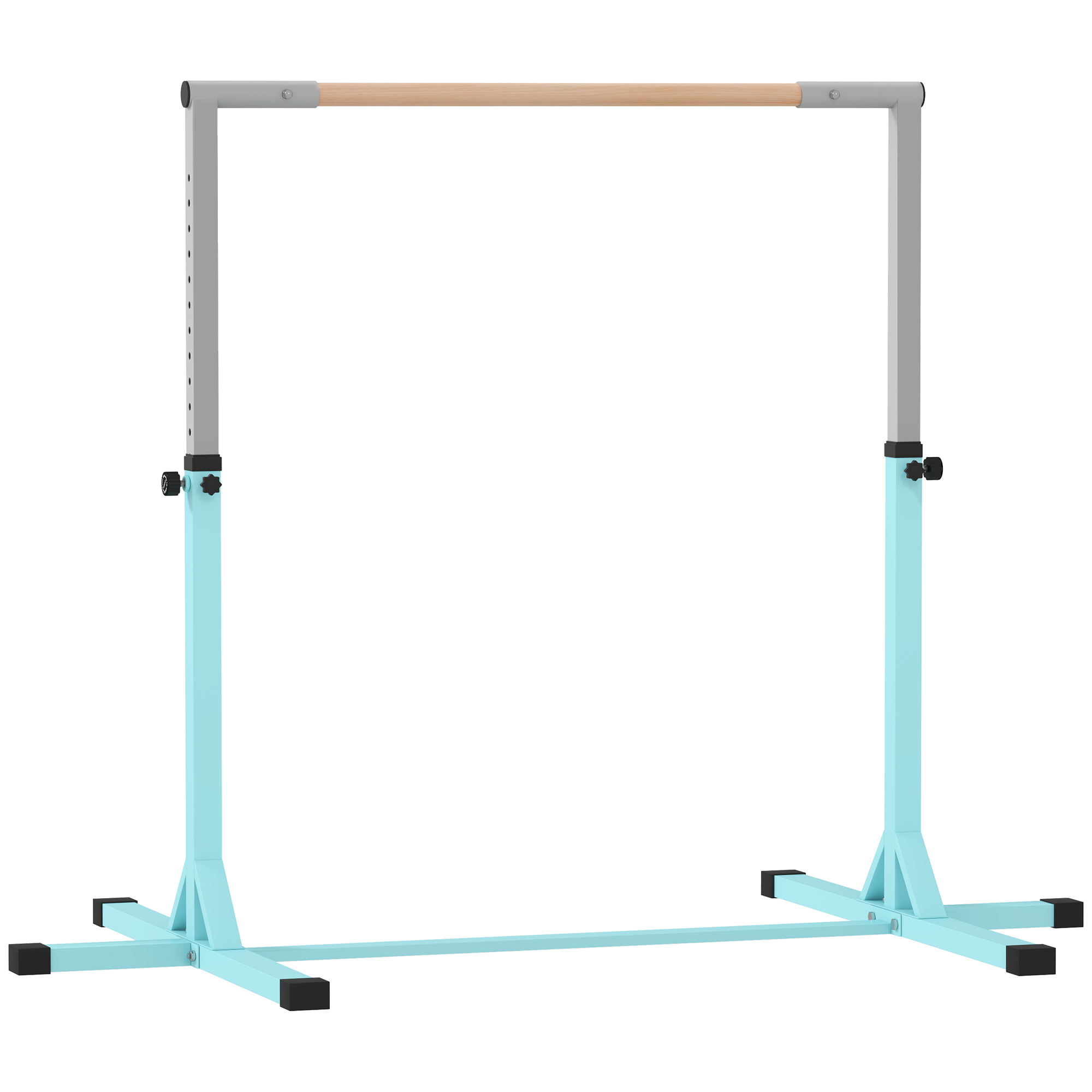 Gymnastik-Turnreck, Reckstange, 13-stufig höhenverstellbar, bis 75 kg belastbar, Stahl, Buchenholz, Hellblau