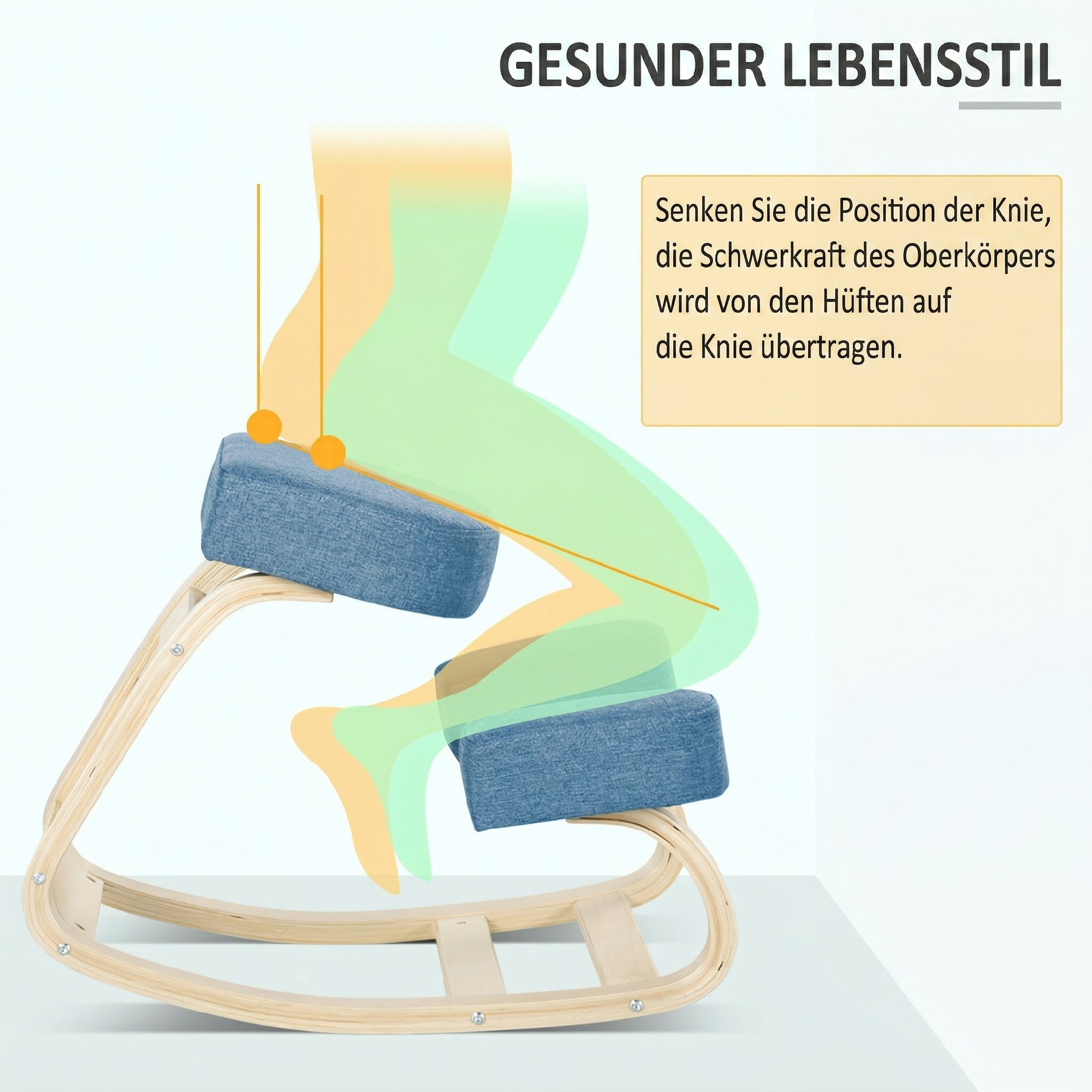 Kniestuhl, ergonomischer Sitzhocker, Polsterhocker für gesunde Sitzhaltung, Birkenholz, 120 kg belastbar, Blau