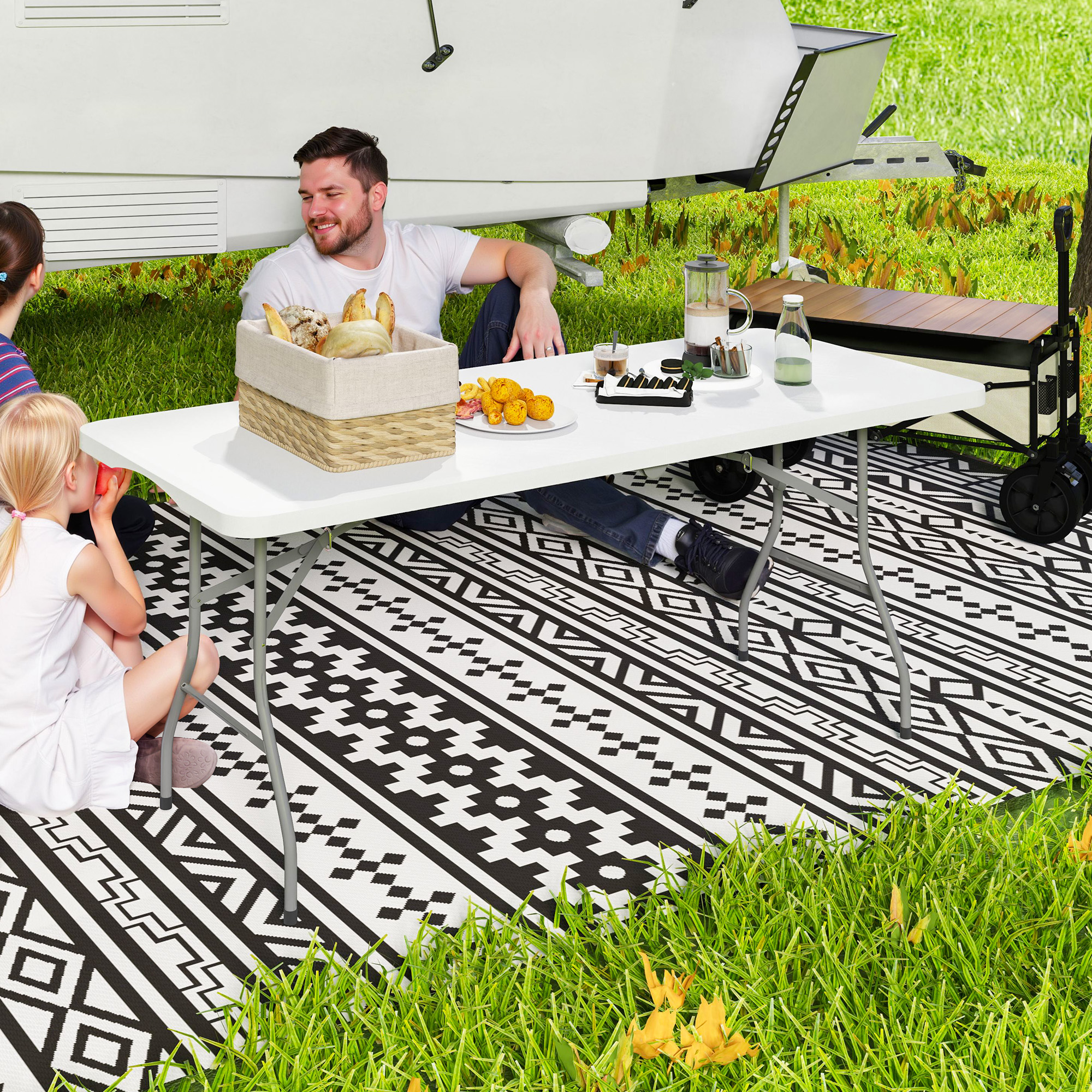 Klapptisch, Faltbarer Campingtisch, Metall, Kunststoff, Picknicktisch, Weiß