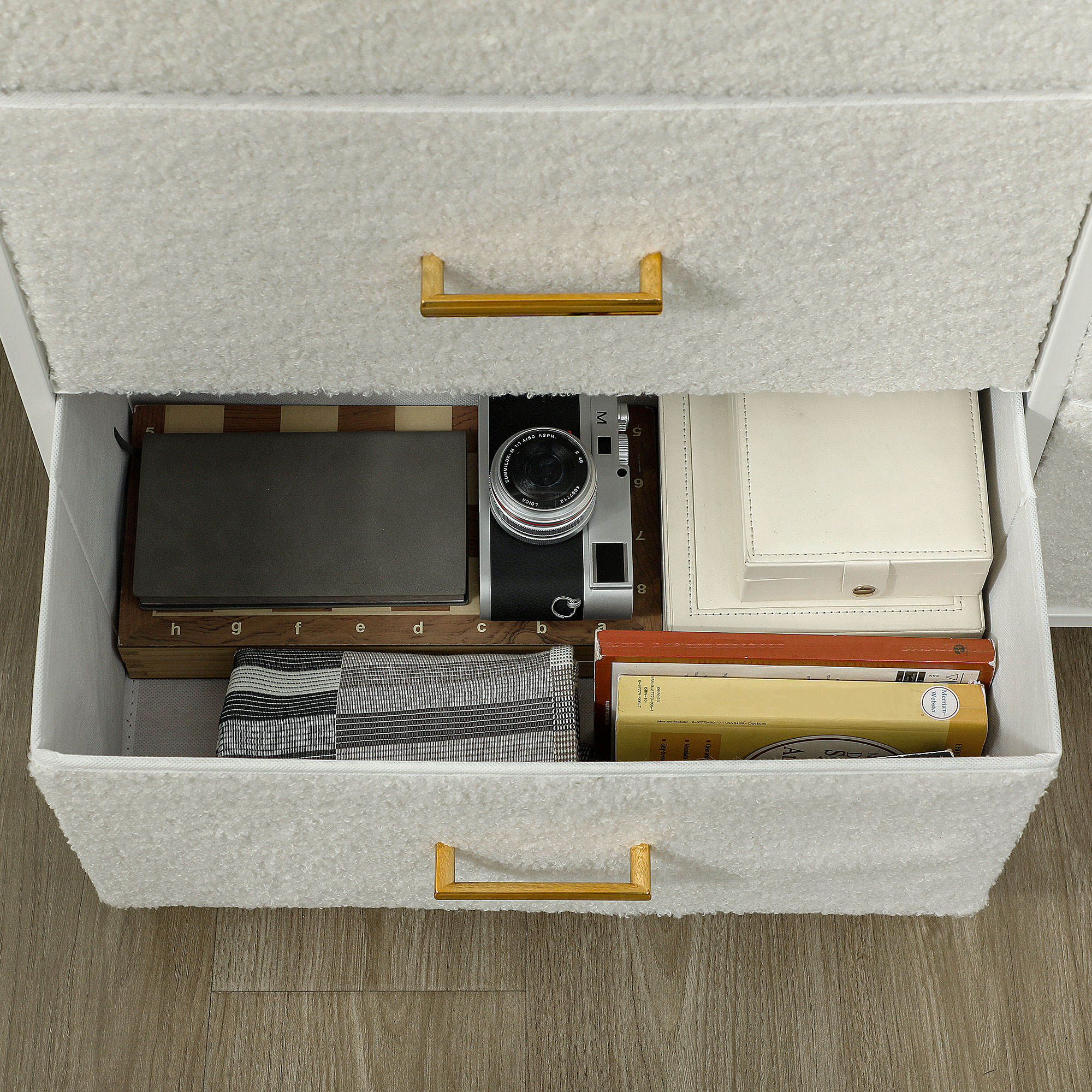 Stoffkommode, 9 Schubladen, Stahlrahmen, elegant, vielseitig, Weiß