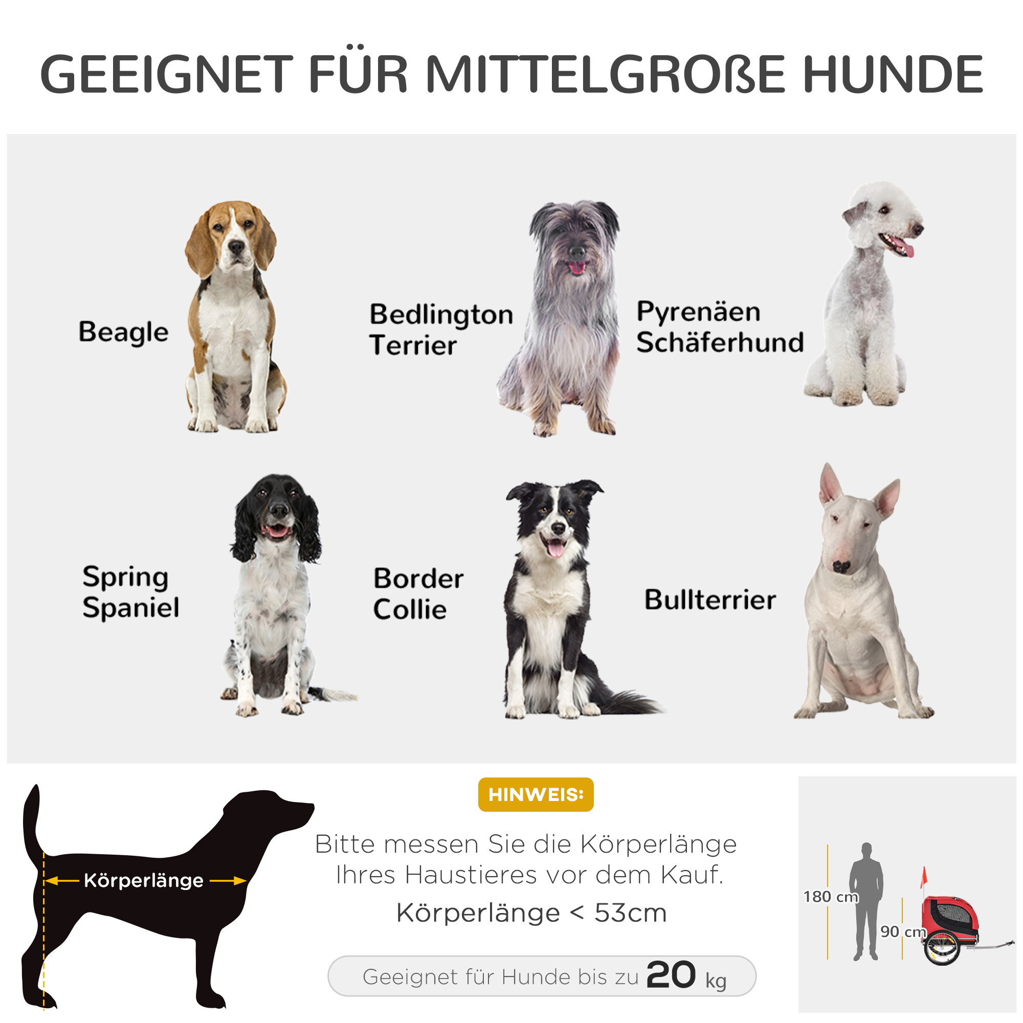Fahrradanhänger Hundeanhänger bis 20 kg mit Universalkupplung Stahl Rot+Schwarz