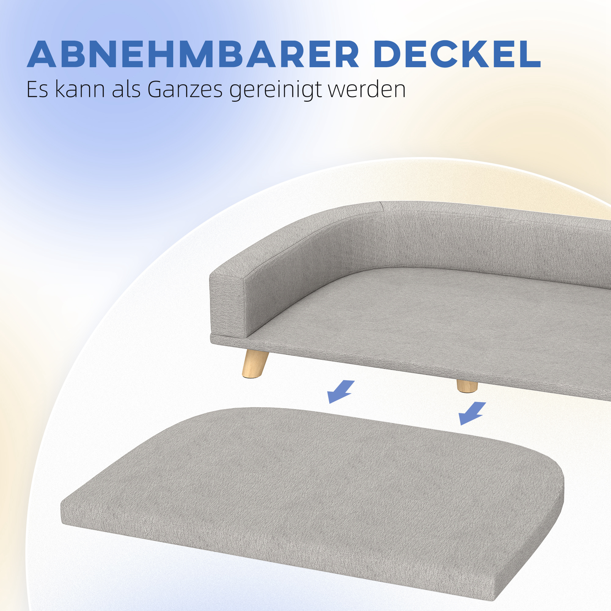 Hundesofa für große Hunde bis 30 kg, gepolsterte, Kiefernholzbeine, 98 x 67 x 25 cm, Grau
