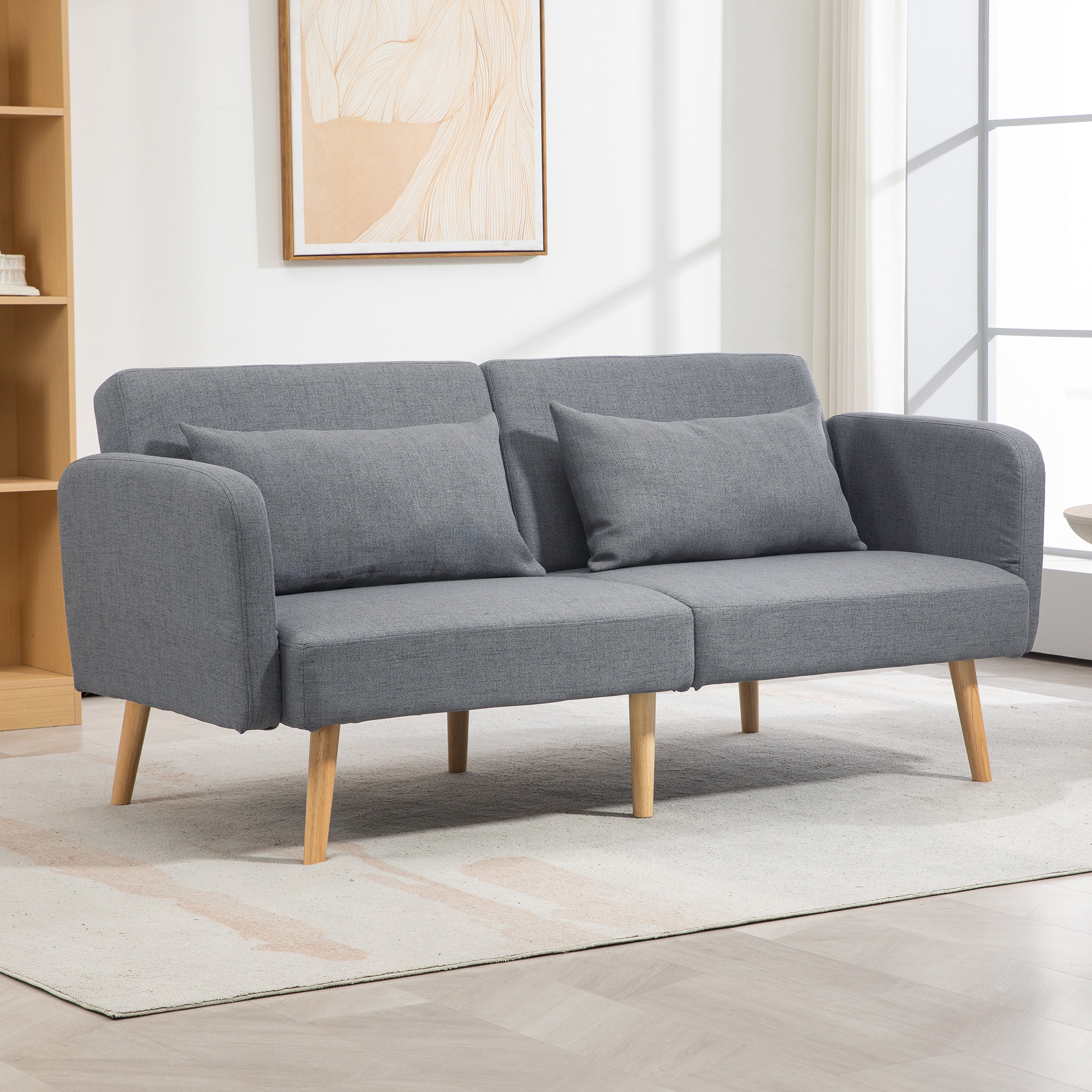 3-Sitzer Schlafsofa, Gäste-Doppelbett, bis 240 kg, Klapplehnen, Holzrahmen, 170 x 83 x 80 cm, Grau