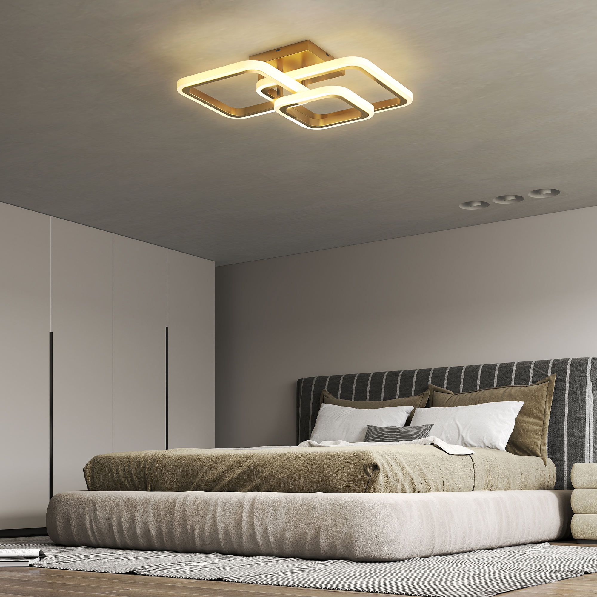 Deckenleuchte LED 40W 4300LM 3500K/4500K/6000K Deckenlampe 3-eckige Wohnzimmerlampe, 48 x 46 x 13 cm, Gold