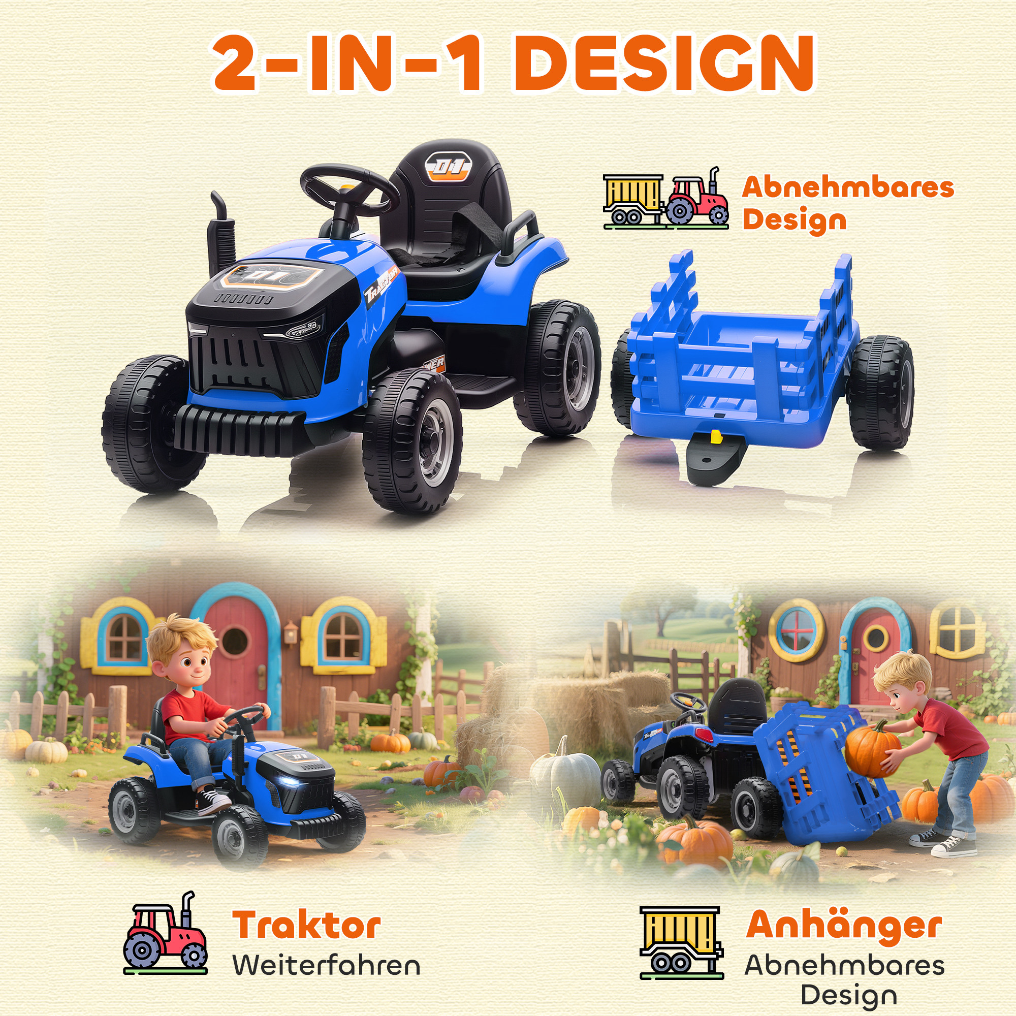 Kindertraktor, mit Fernbedienung, blau