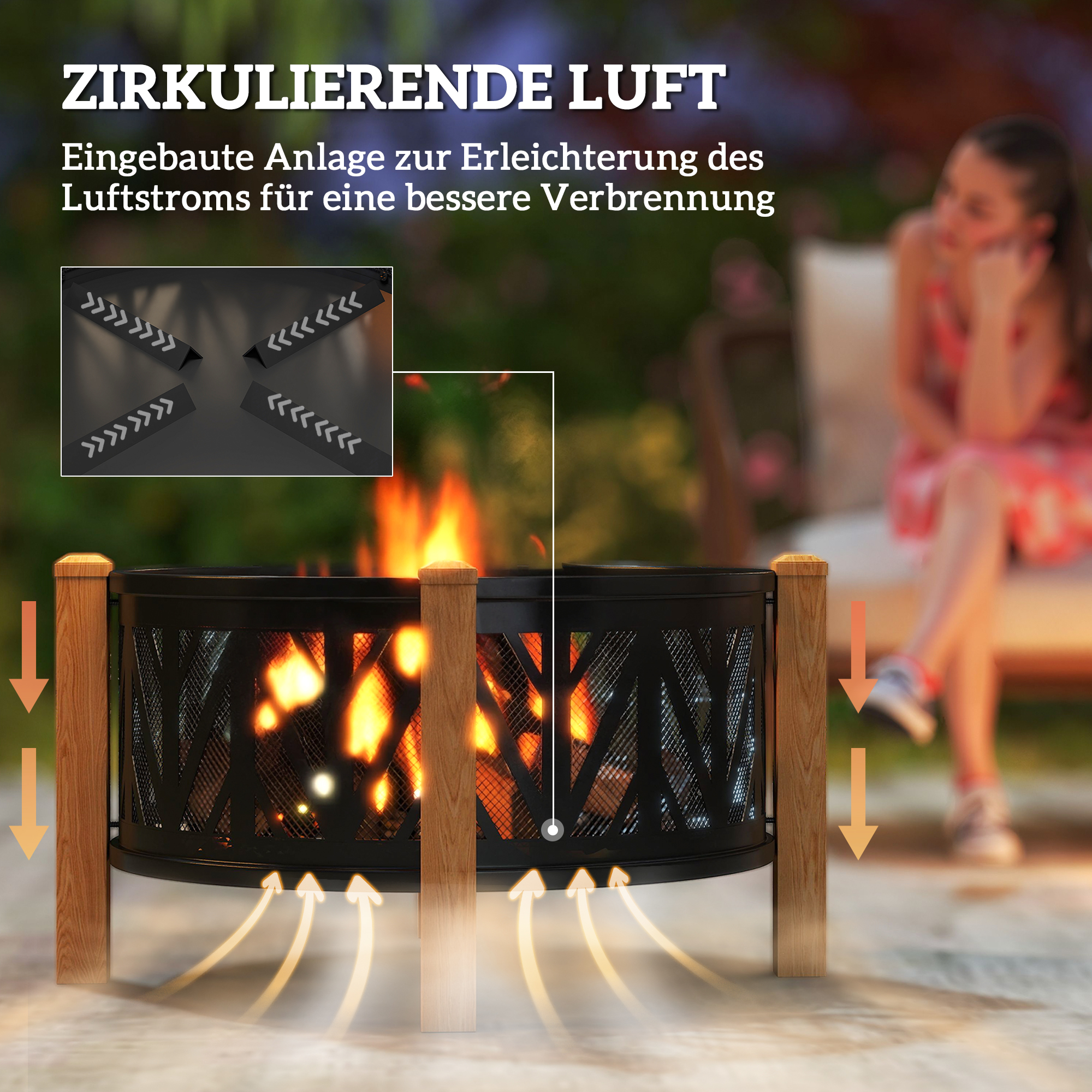 2-in-1 Feuerschale Ø75 x 58 cm Feuerstelle mit Funkenschutz Schürhaken Grillrost Schwarz