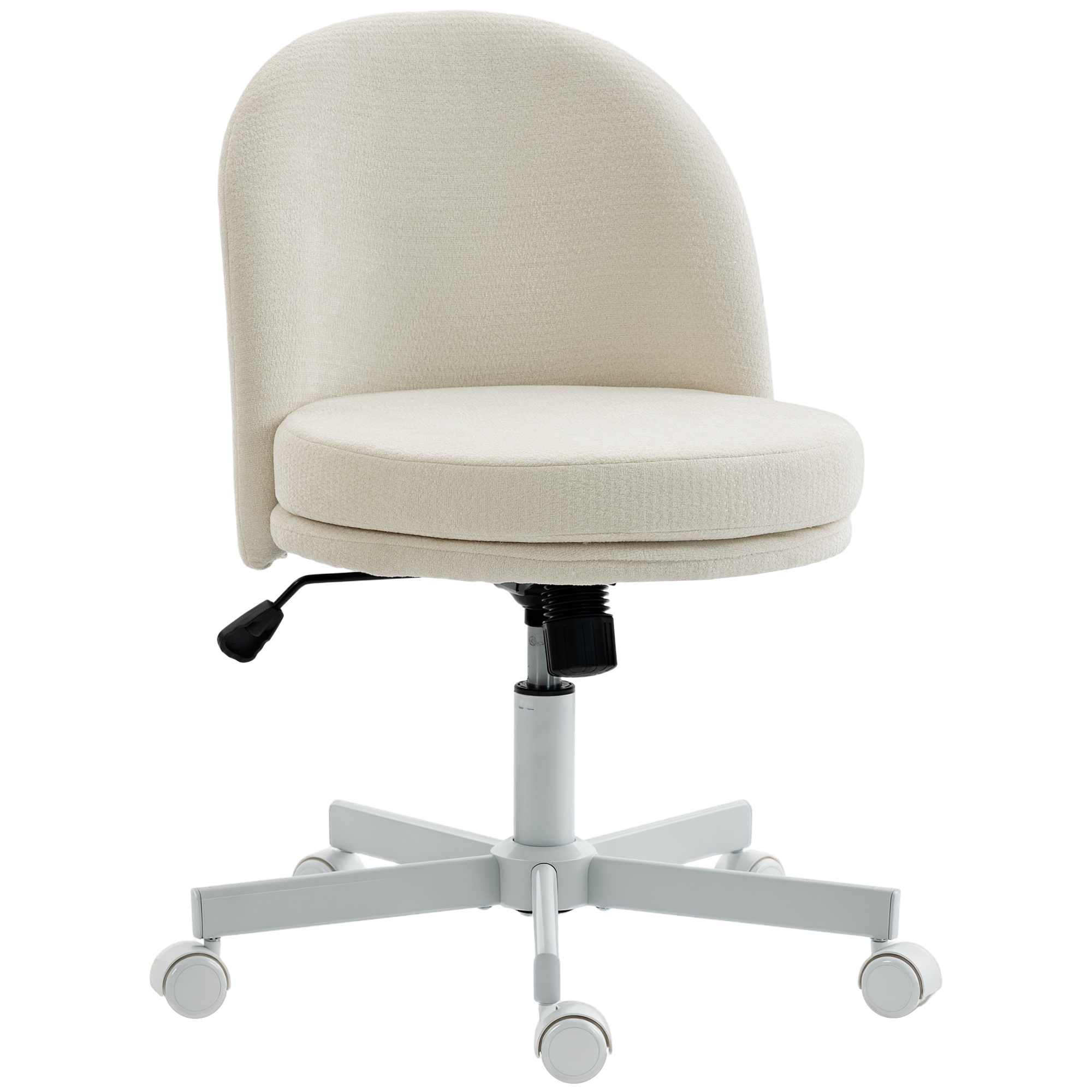 Homeoffice Stuhl Höhenverstellbar Schreibtischstuhl mit Chenille-Optik, Schminkstuhl mit Wippfunktion Creme