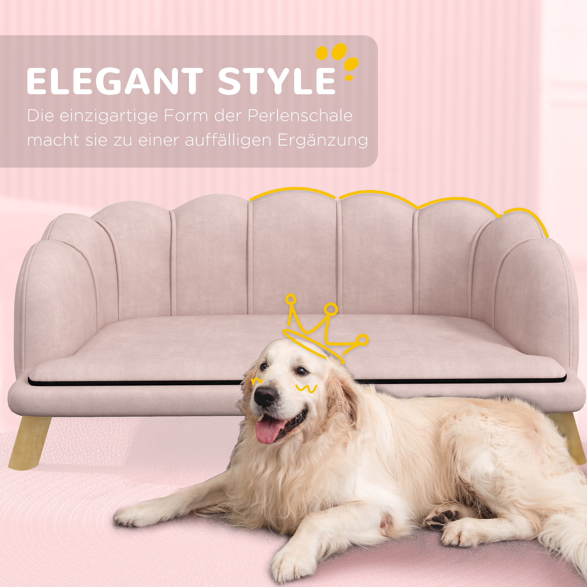 Haustiersofa für mittelgroße und große Hunde bis 25 kg, robustes Holz, gepolstert, Rosa