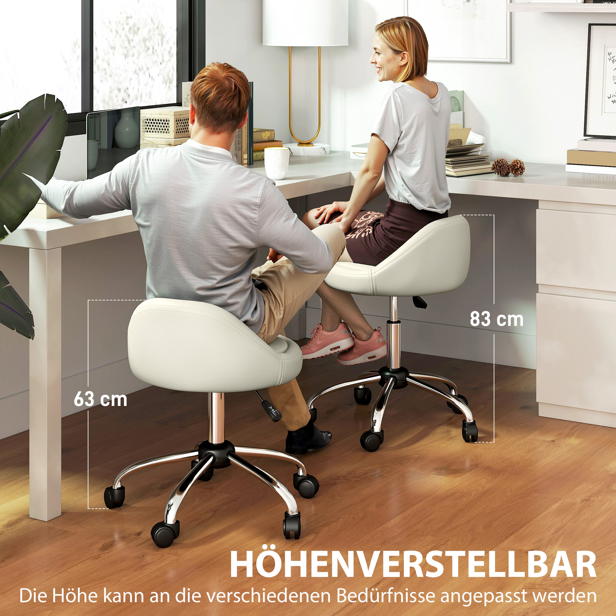 Arbeitshocker Drehhocker Rollhocker, höhenverstellbar, drehbare Sitzfläche, 50cm x 50 cm x 83 cm, Weiß