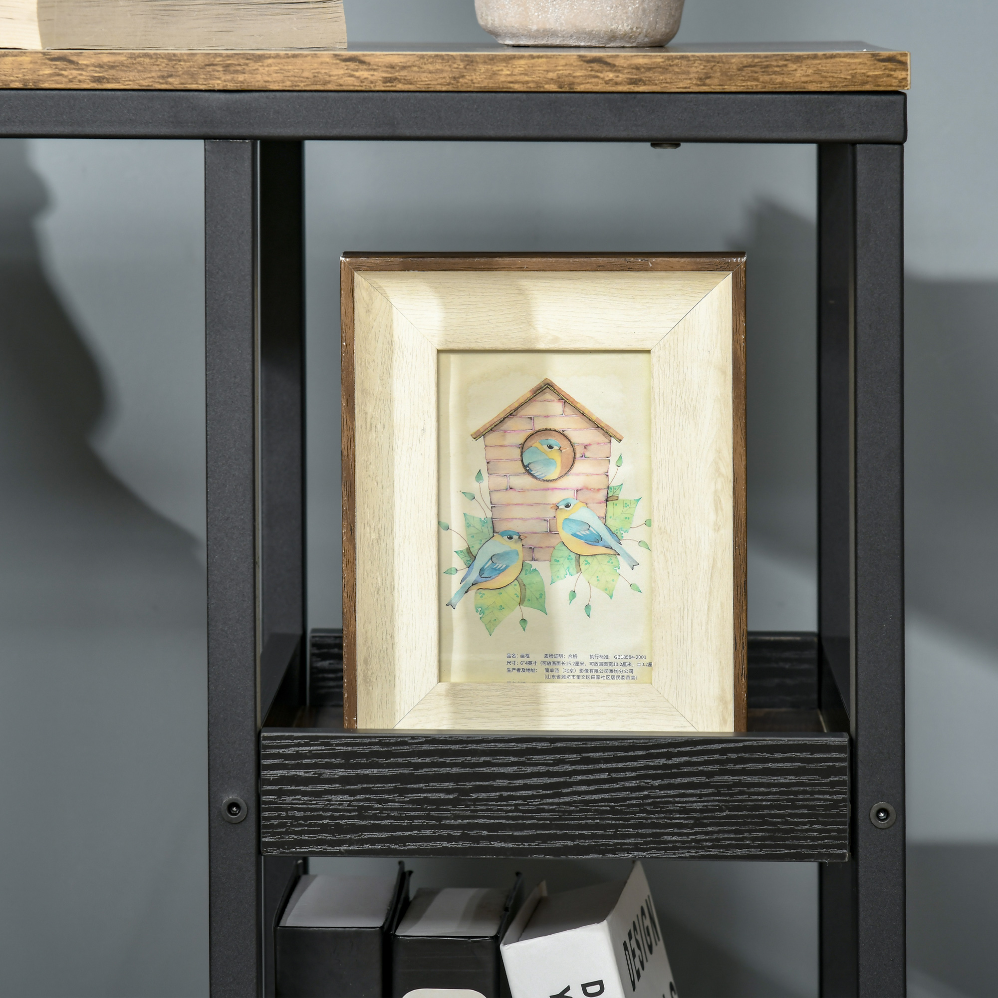 Beistelltisch mit Rädern für Sofa oder Bett, Industriestil, Stahl und Holz, Braun und Schwarz