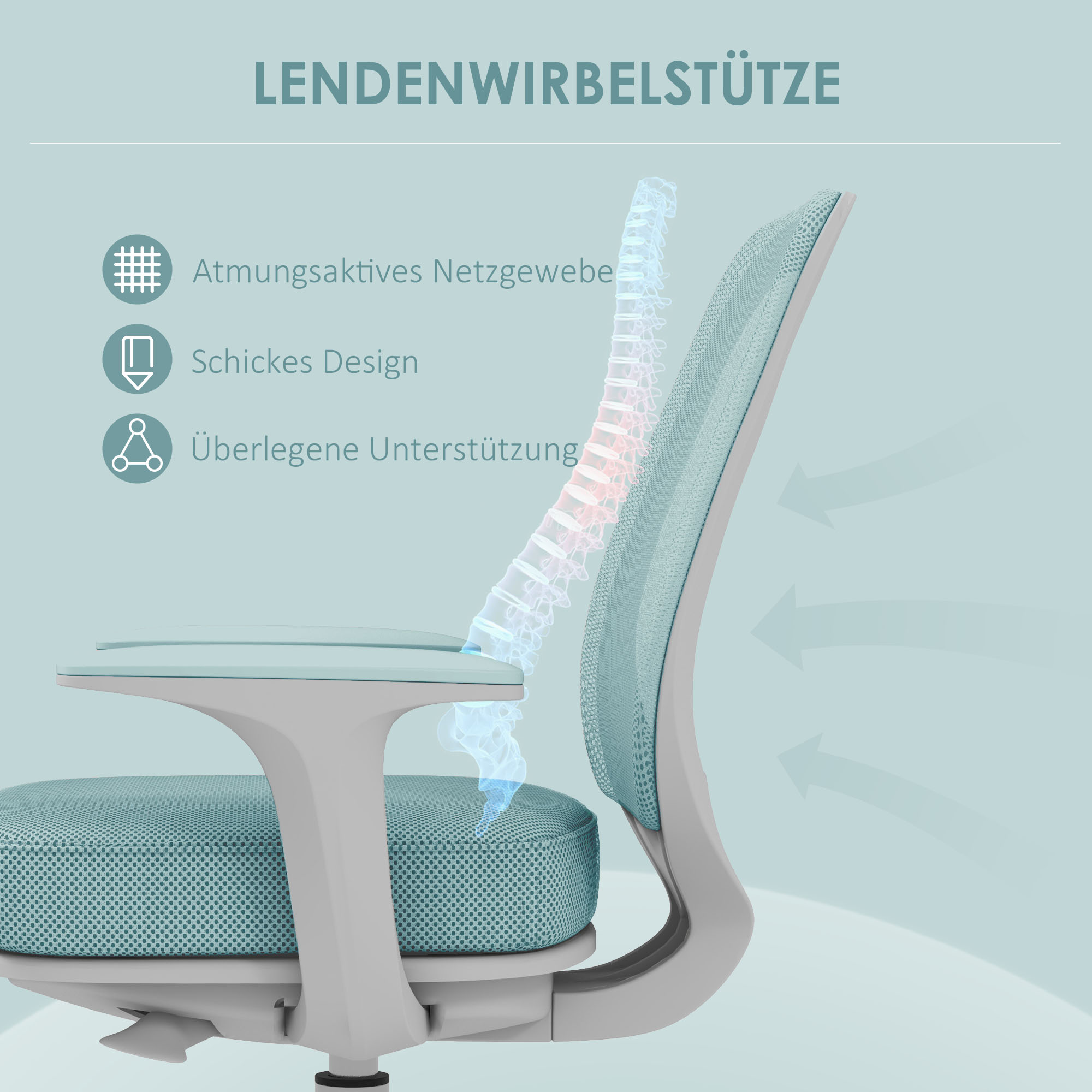 Bürostuhl, Ergonomisch Schreibtischstuhl mit Drehfunktion, Höhenverstellbar 55 x 48 x 82,5-94,5 cm Grün