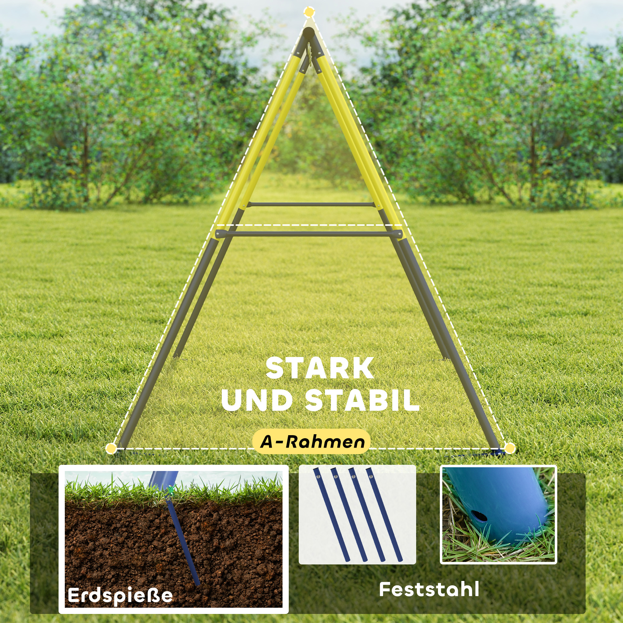 Schaukelgestell Stahl Schaukelgerüst bis 150 kg für Nestschaukel Kinderschaukel Kletterleiter, 260 x 160 x 178 cm, Blau