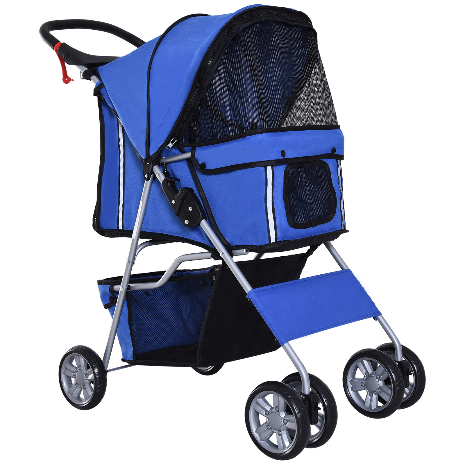 Hundewagen bis 10kg klappbar verstellbares Vordach 2 Becherhalter Bodenkorb Blau
