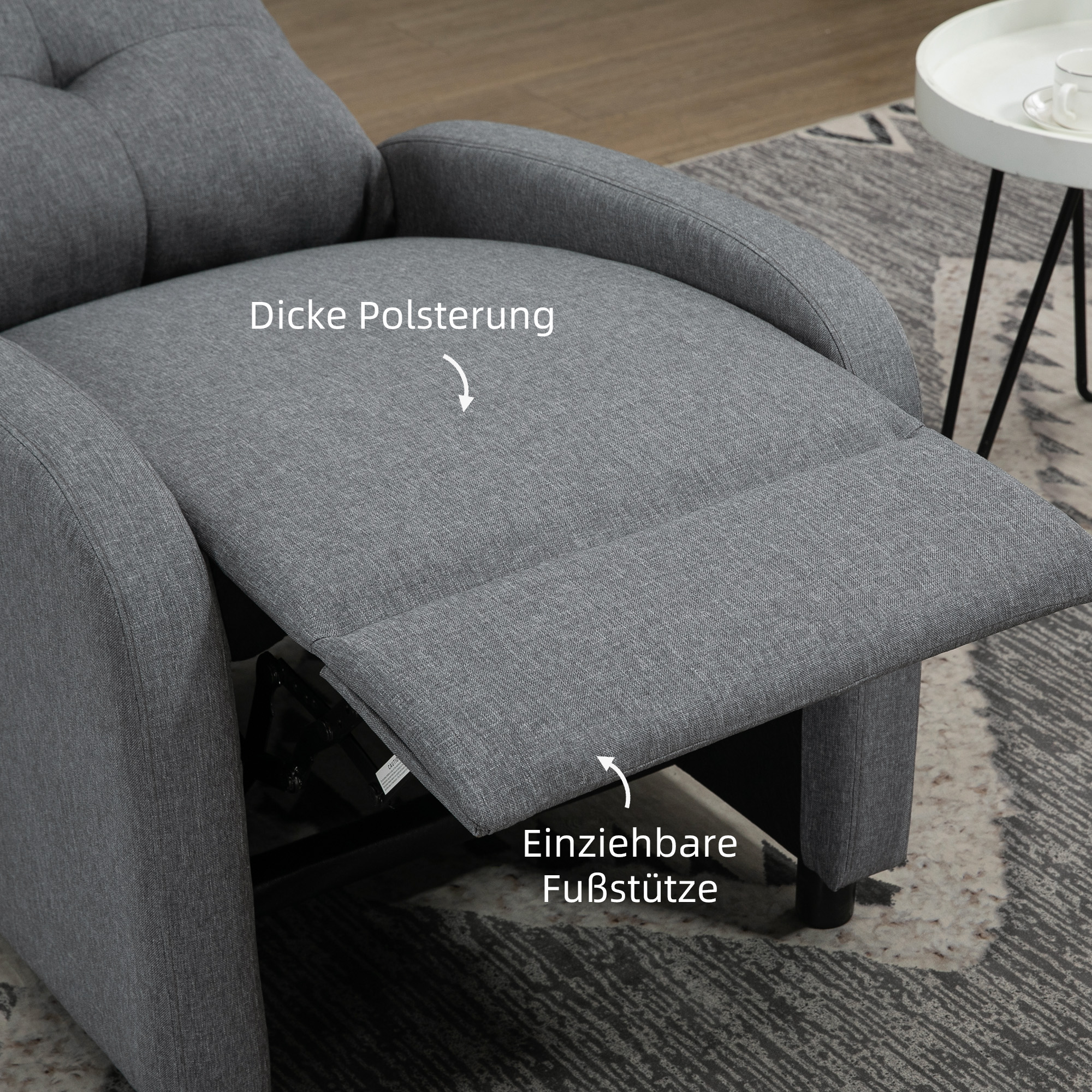 Relaxsessel mit Liegefunktion, ausfahrbares Fußteil, Taschenfederkern, bis 150 kg, Grau