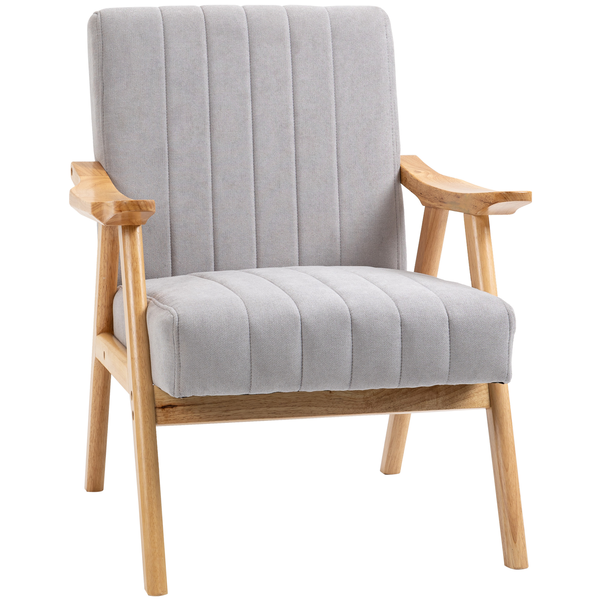 Sessel im Skandi-Design, bis 120 kg, Samtoptik, Massivholz; 68 cm x 74 cm x 82 cm, Natur + Grau