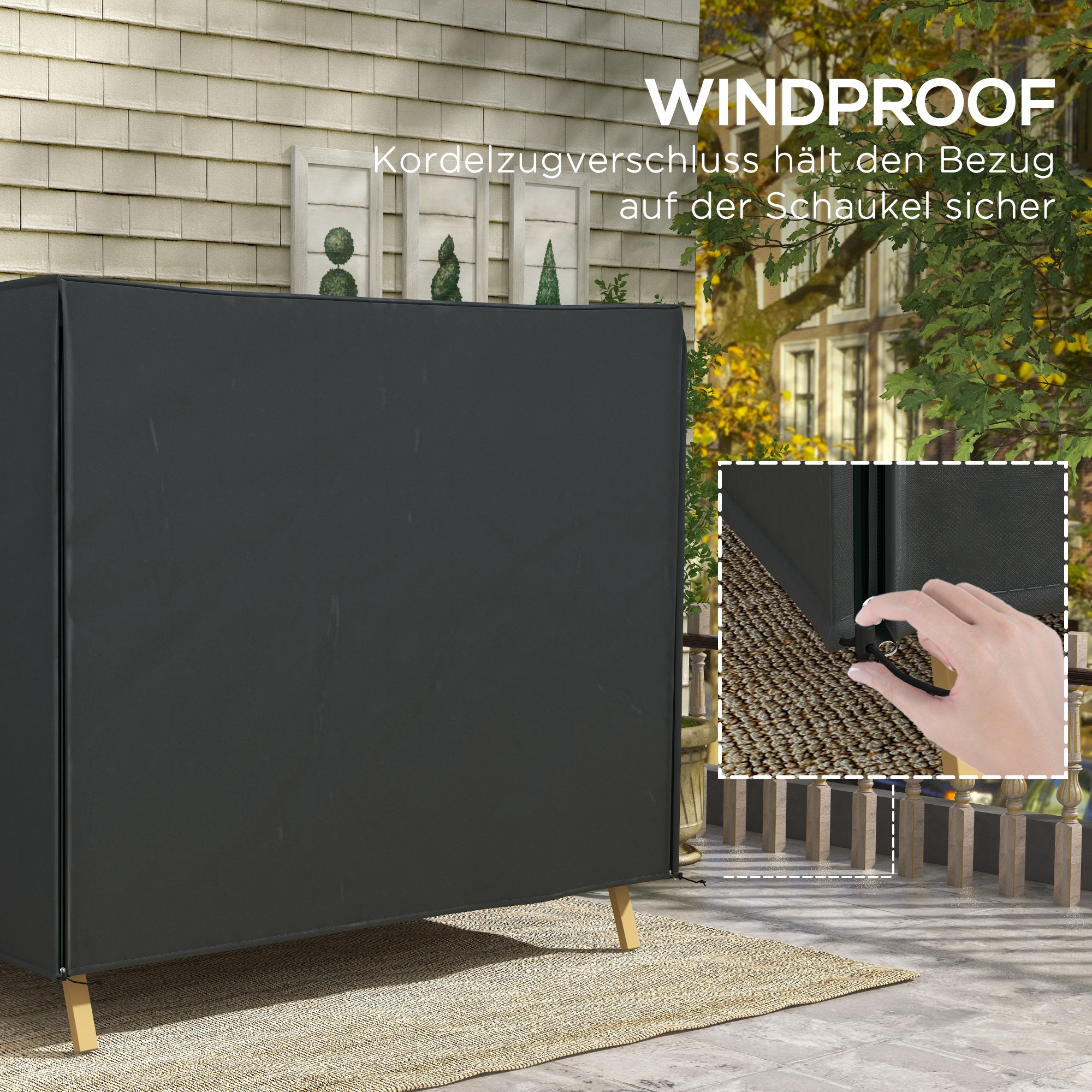 Abdeckung für Hollywoodschaukel, wasserdicht, Polyester, 220x125x172cm, Schwarz