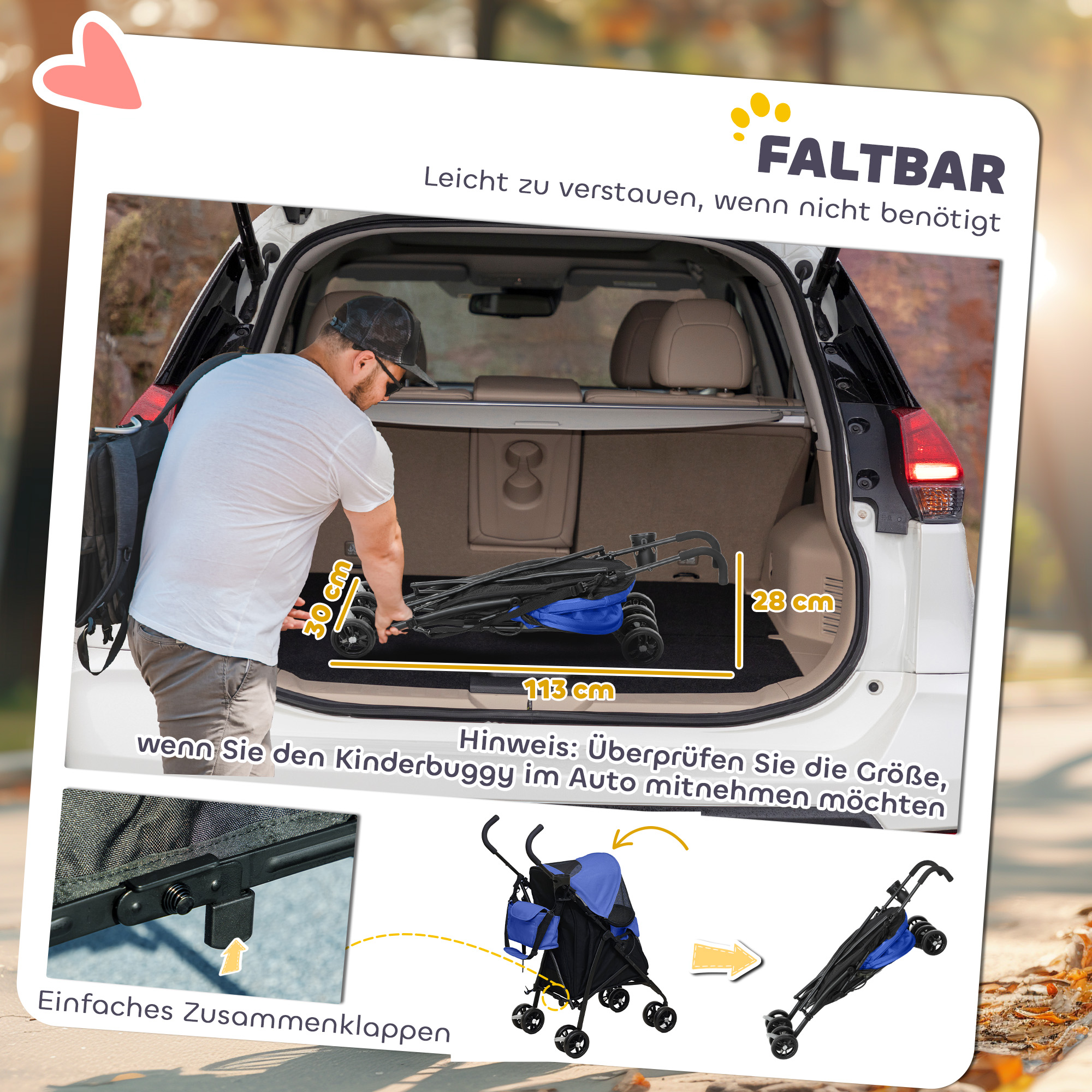 Haustierwagen, Sicherheitsleinen, Netzfenster, 76L x 44B x 103H cm, Dunkelblau