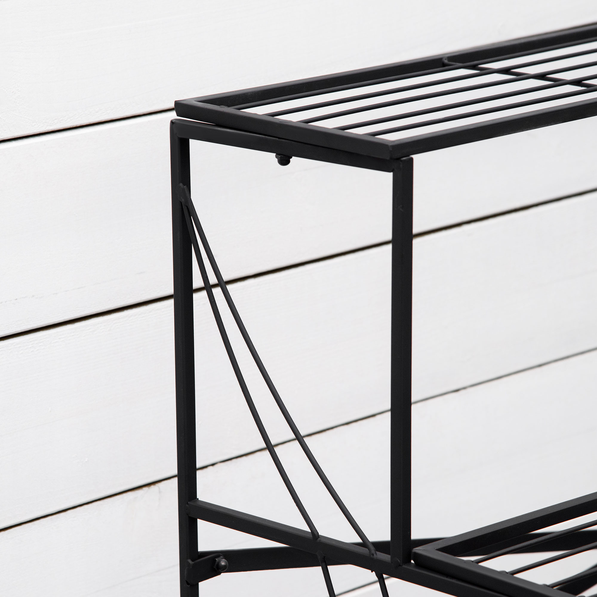 Blumenständer Blumenregal aus Metall 3 Stufen Pflanzenregal Blumentreppe  für innen und außen Garten Balkon Schwarz 95 x 63 x 72 cm