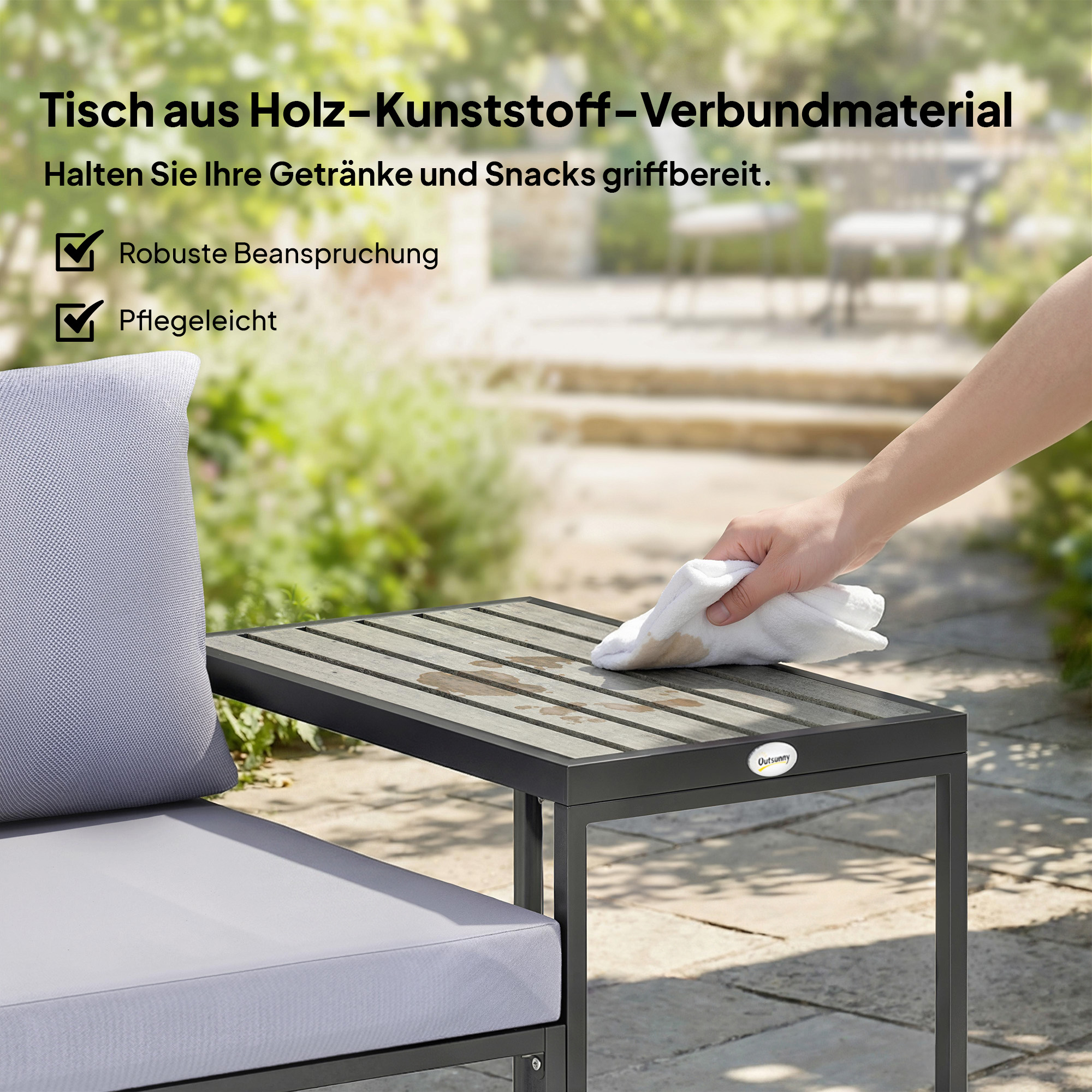 3-teiliges Balkonmöbel Set 2 Sessel mit Tisch abnehmbar Sitz-& Rückenkissen atmungsaktiv Bezug Grau