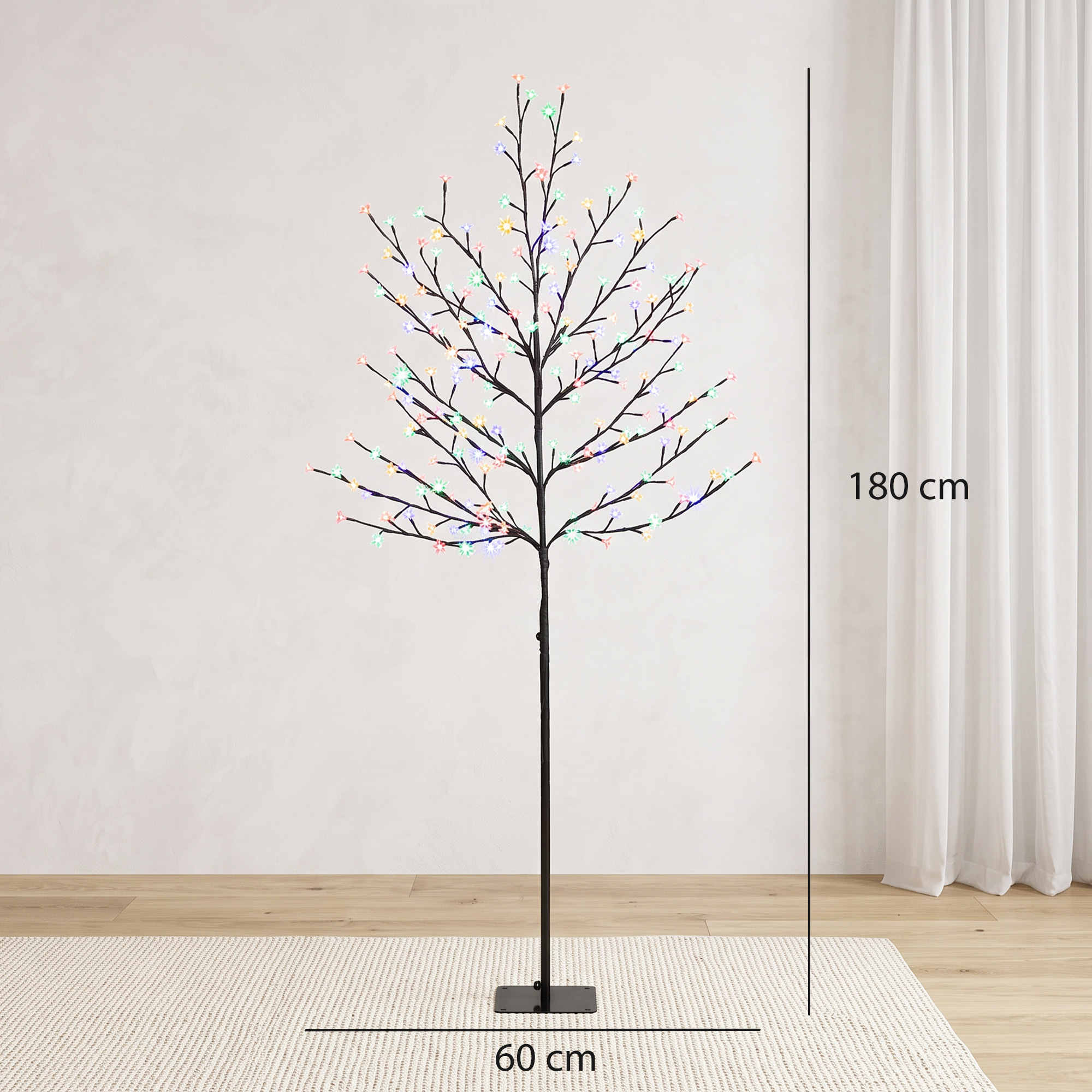LED-Kirschblütenbaum 180 cm mit 200 LEDs, künstlicher Leuchtbaum mit 20 biegsamen Zweigen, Weihnachtsdeko