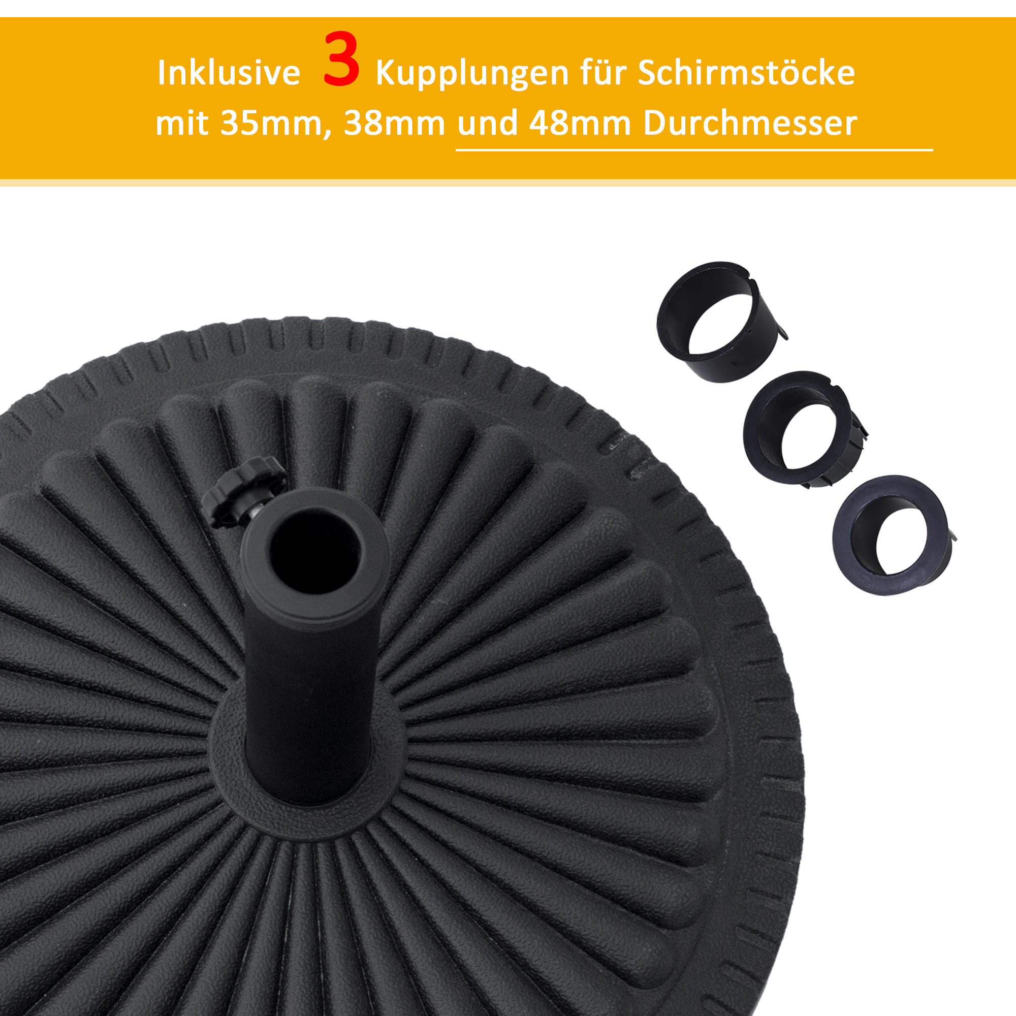 Sonnenschirmständer 14  kg Schirmständer Rund Schirmhalter, Ständer Schirmgewicht für Sonnenschirm 35-48mm Rohrdurchmesser, für Balkon, Terasse, Garten, Schwarz