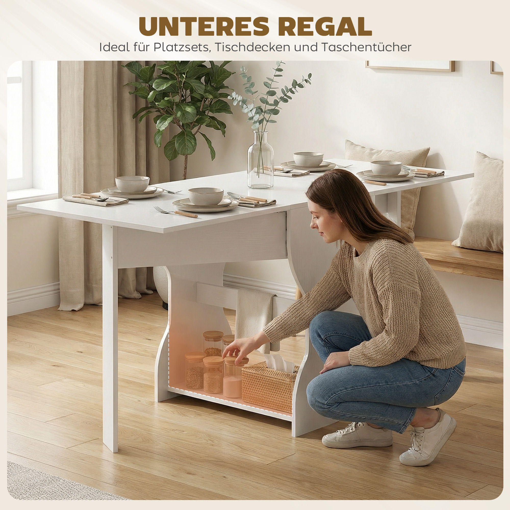 Esstisch Klappbar Küchentisch mit Stauraum für 2-4 Personen Klapptisch für Kleine Räume Esszimmer 160 x 60 x 75 cm Weiß