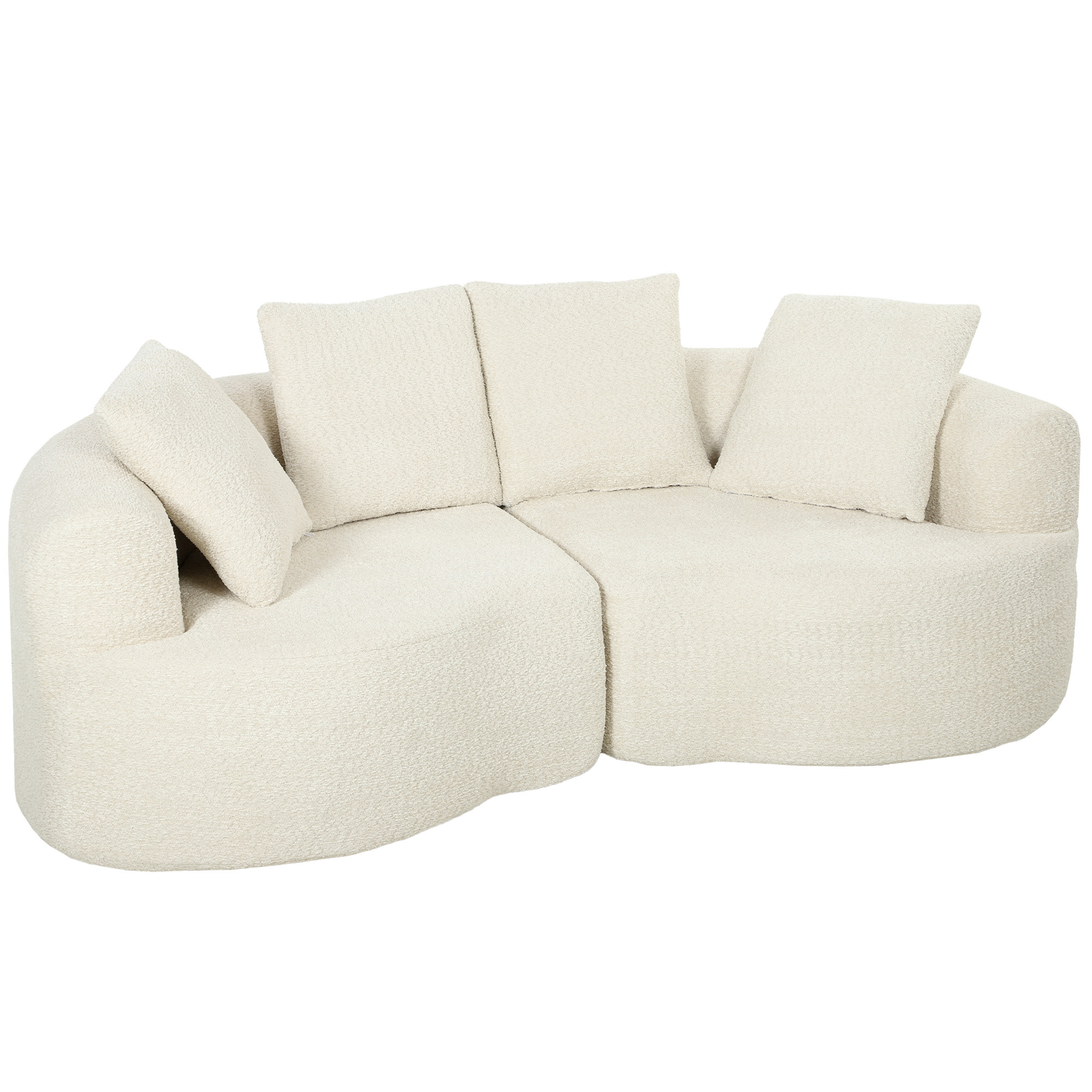 Sofa 3 Sitzer 207 cm Cloud Sofa mit Chenille-Optik, 4 Wurfkissen für Schlafzimmer, Werkzeugfreie Montage, Cremeweiß