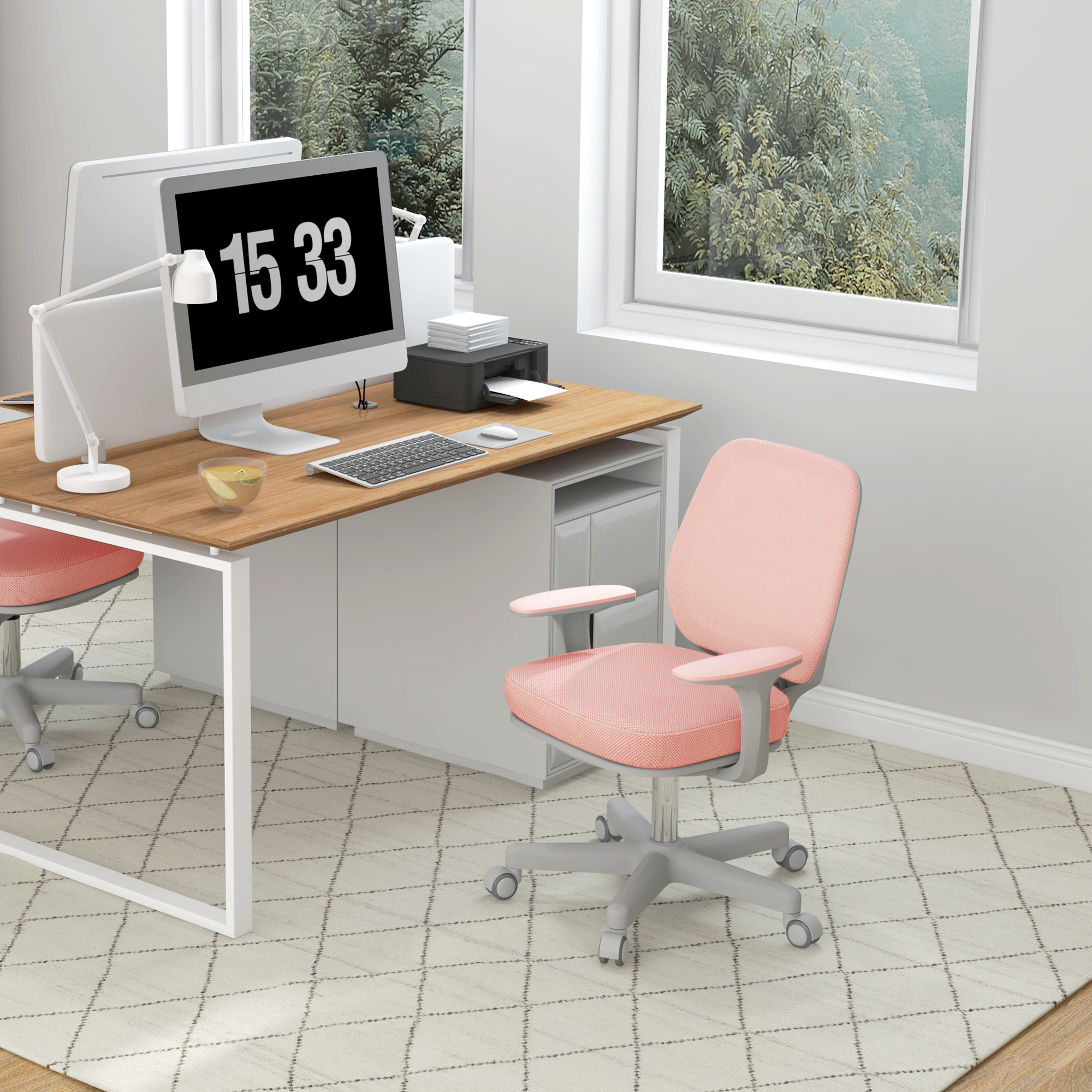 Bürostuhl, Ergonomisch Schreibtischstuhl mit Drehfunktion, Höhenverstellbar 55 x 48 x 82,5-94,5 cm Rosa