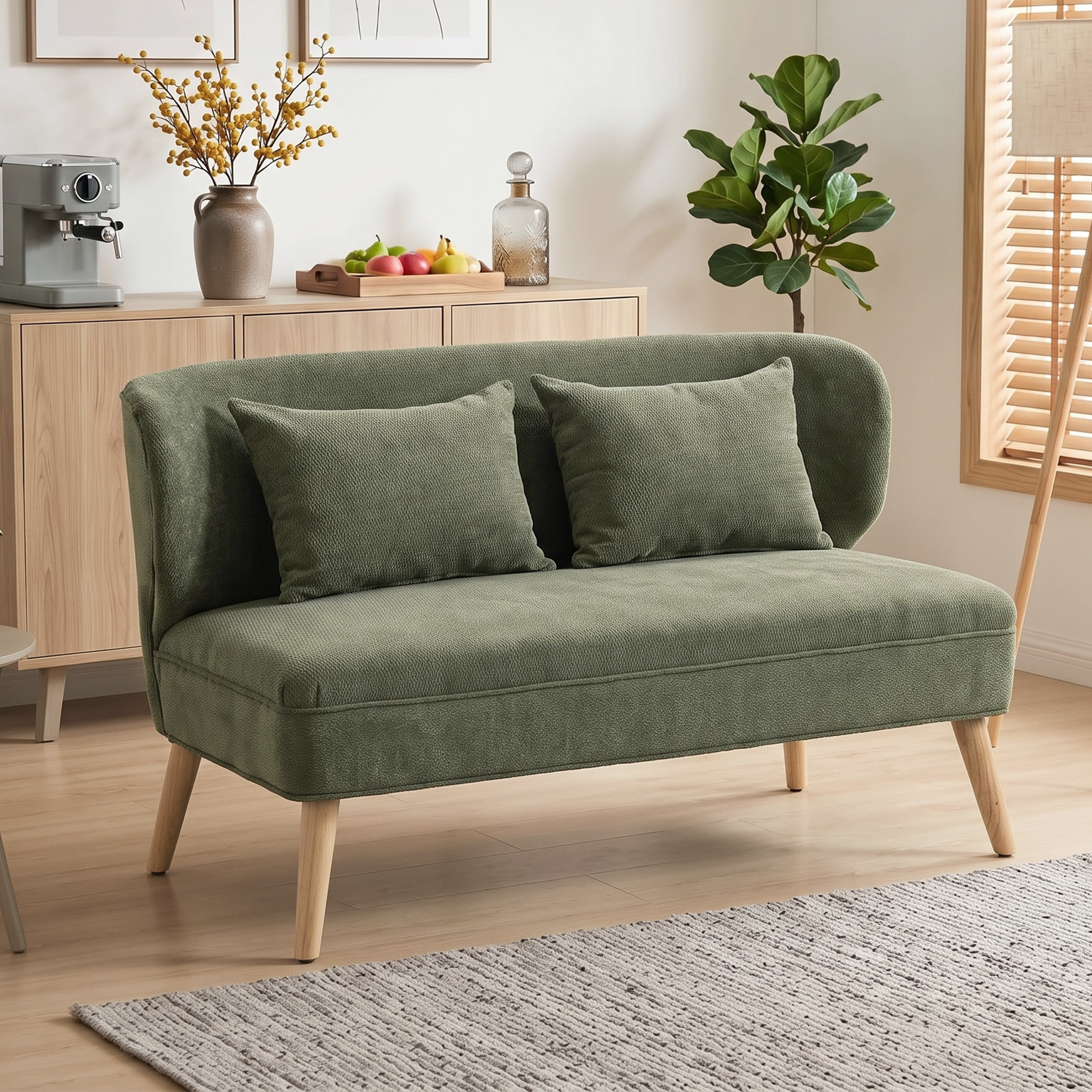 2-Sitzer-Sofa, kleines Chenille-Sofa mit Flügelrücken, dickem Sitz, Gummibaumholzfüßen, Dunkelgrün