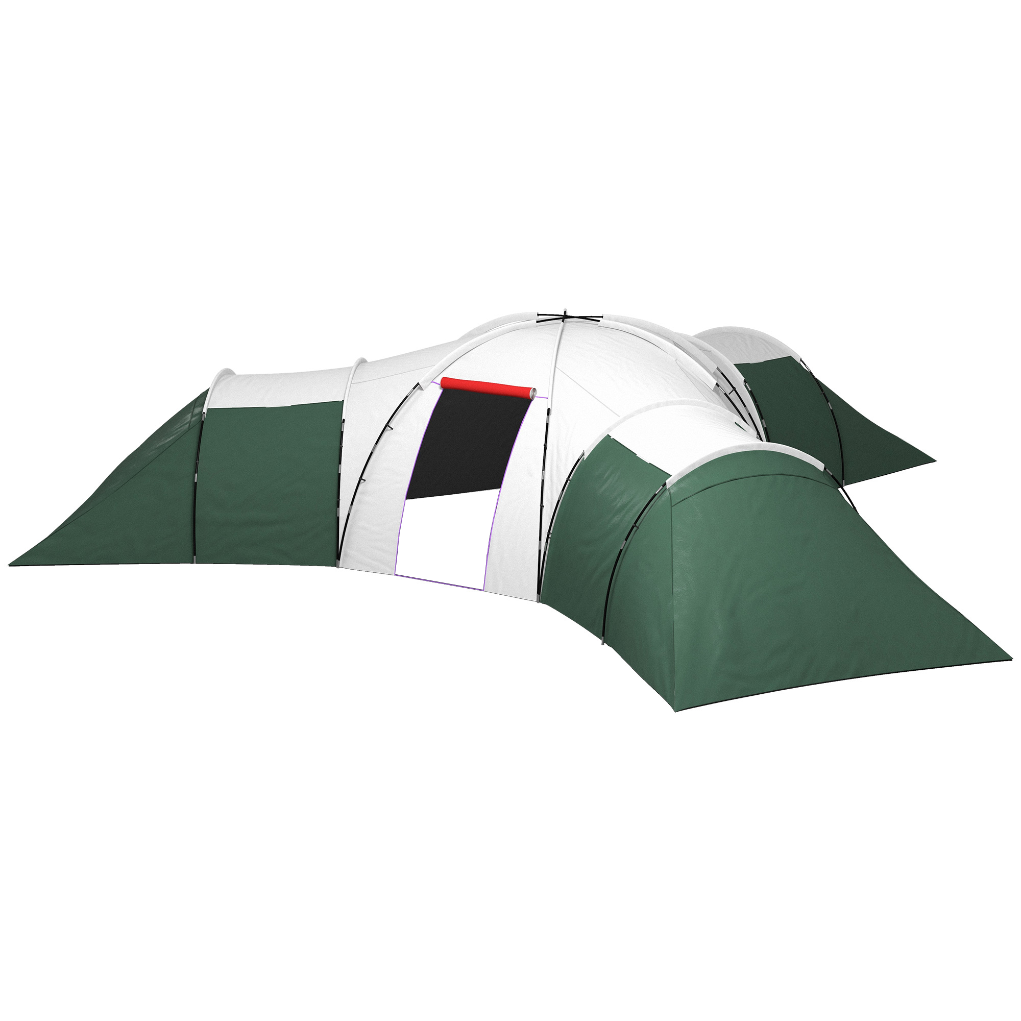 Campingzelt für 6-9 Personen, 4 Räume, Vorzelt, wasserdicht, 615x 615x225cm, Grün