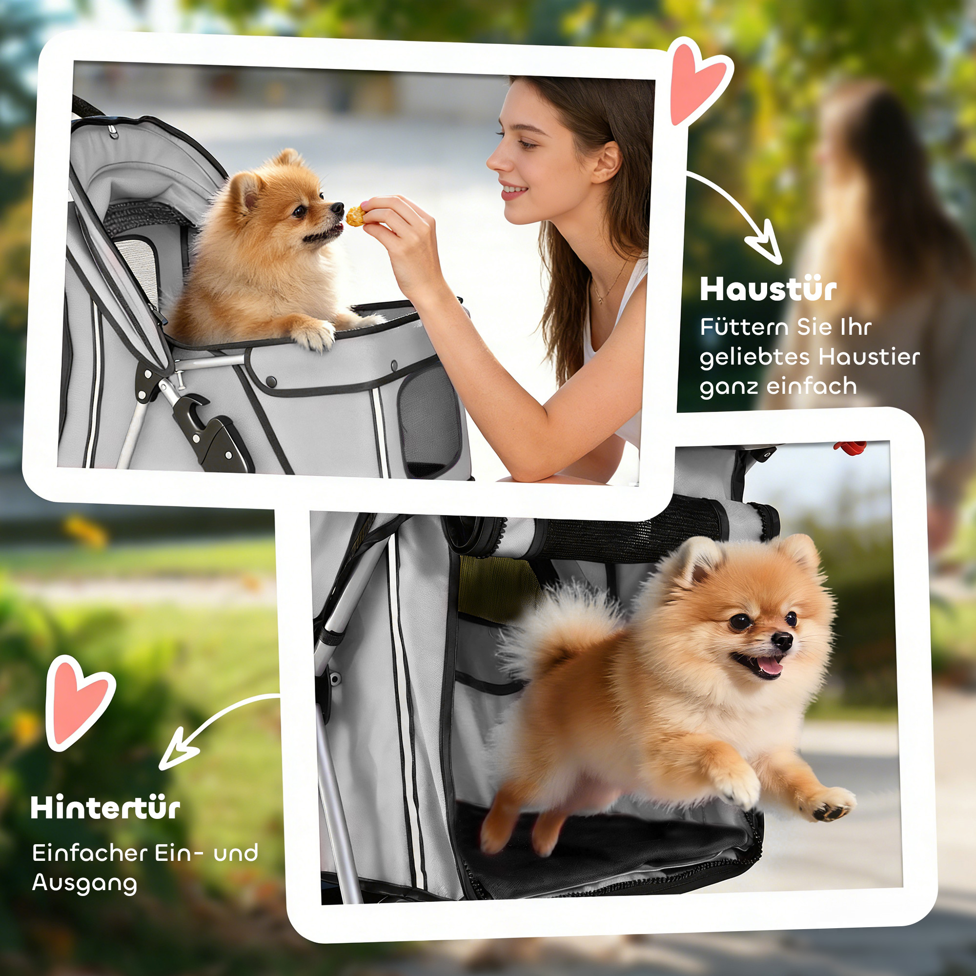 Hundewagen Faltbar Hundebuggy mit Reflektorstreif Aufbewahrungskorb Kissen für kleine Hunde bis 10 kg 77x44x102 cm Grau