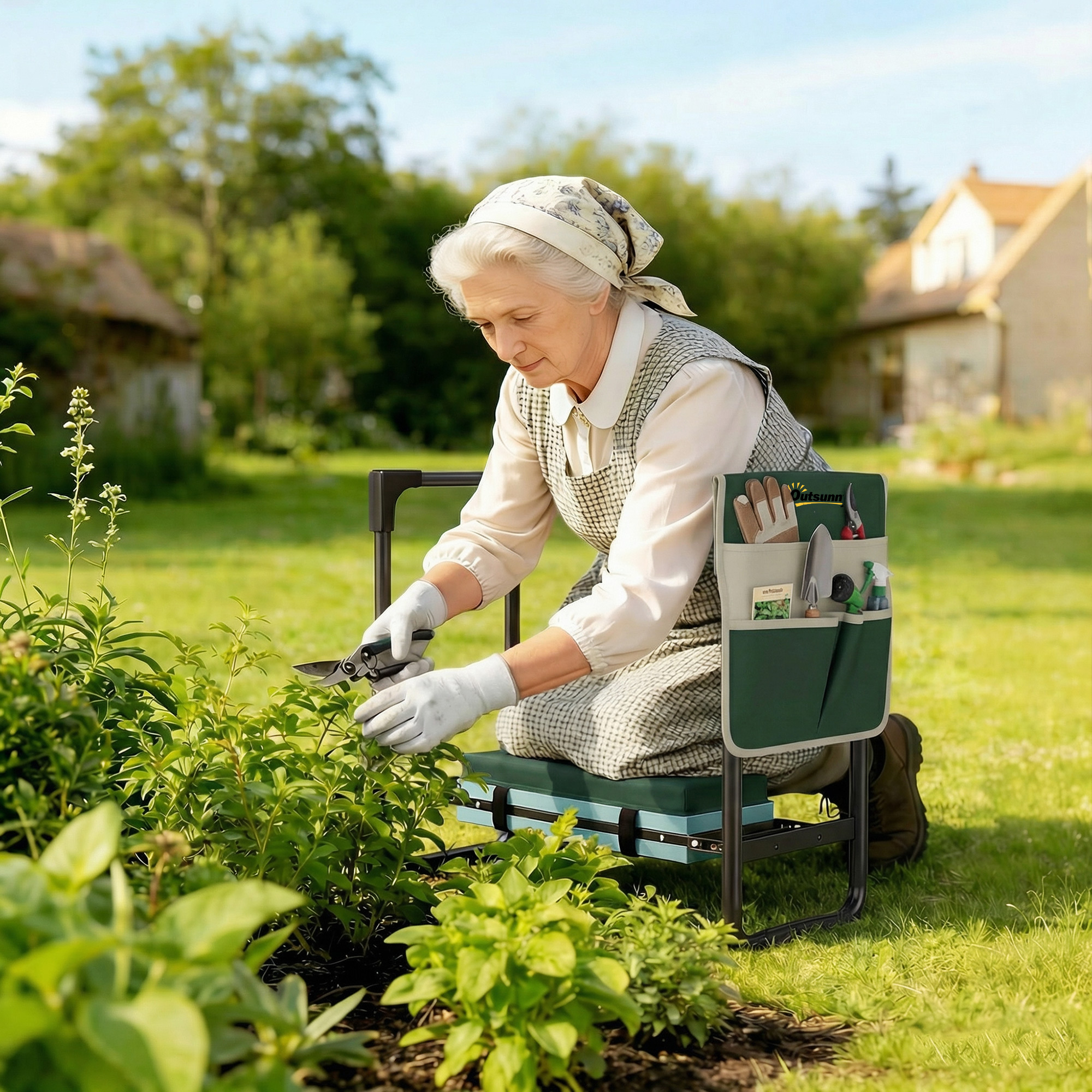 Gartenkniepolster und Sitz, 150 kg Tragkraft, Gartenhocker mit dick gepolstertem Kniebereich, ausziehbaren Stahlbeinen